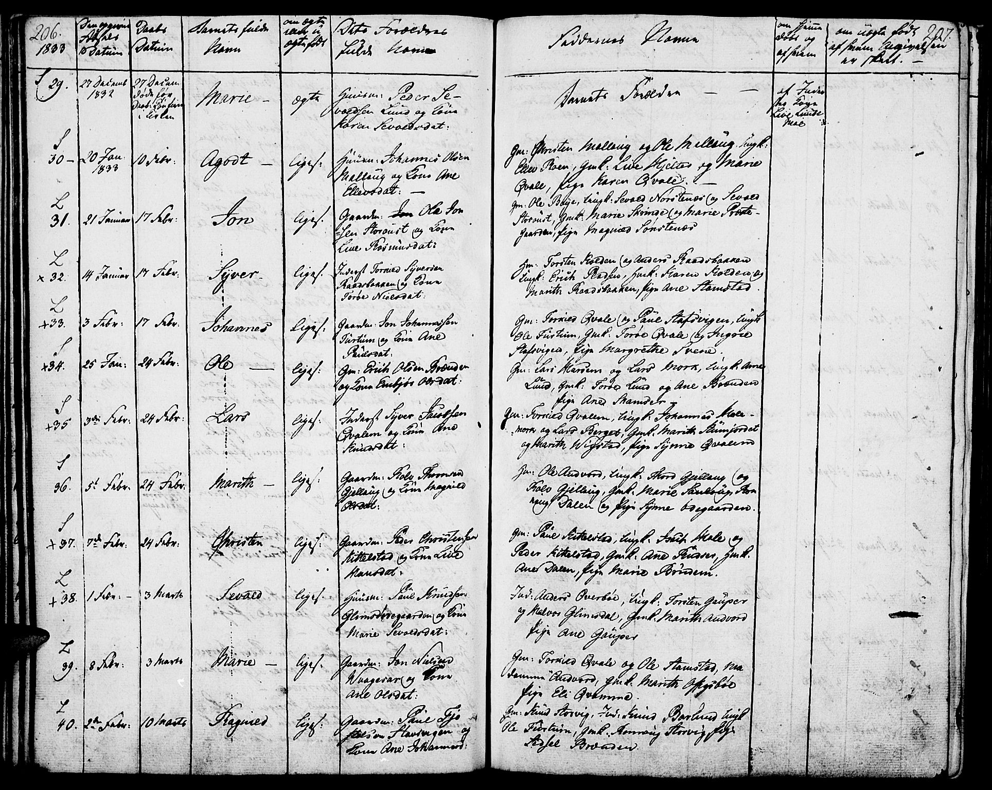 Lom prestekontor, AV/SAH-PREST-070/K/L0005: Parish register (official) no. 5, 1825-1837, p. 206-207