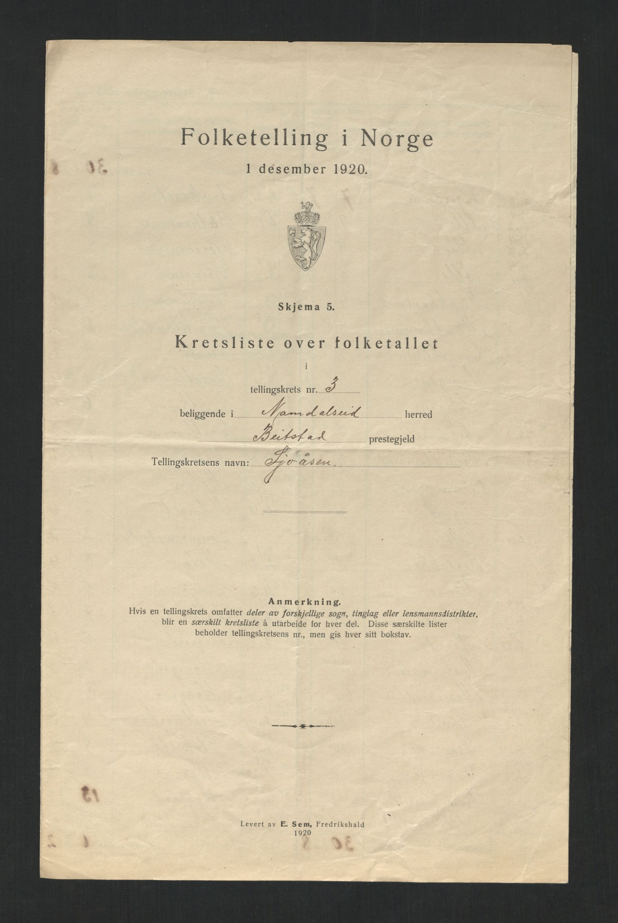 SAT, 1920 census for Namdalseid, 1920, p. 14