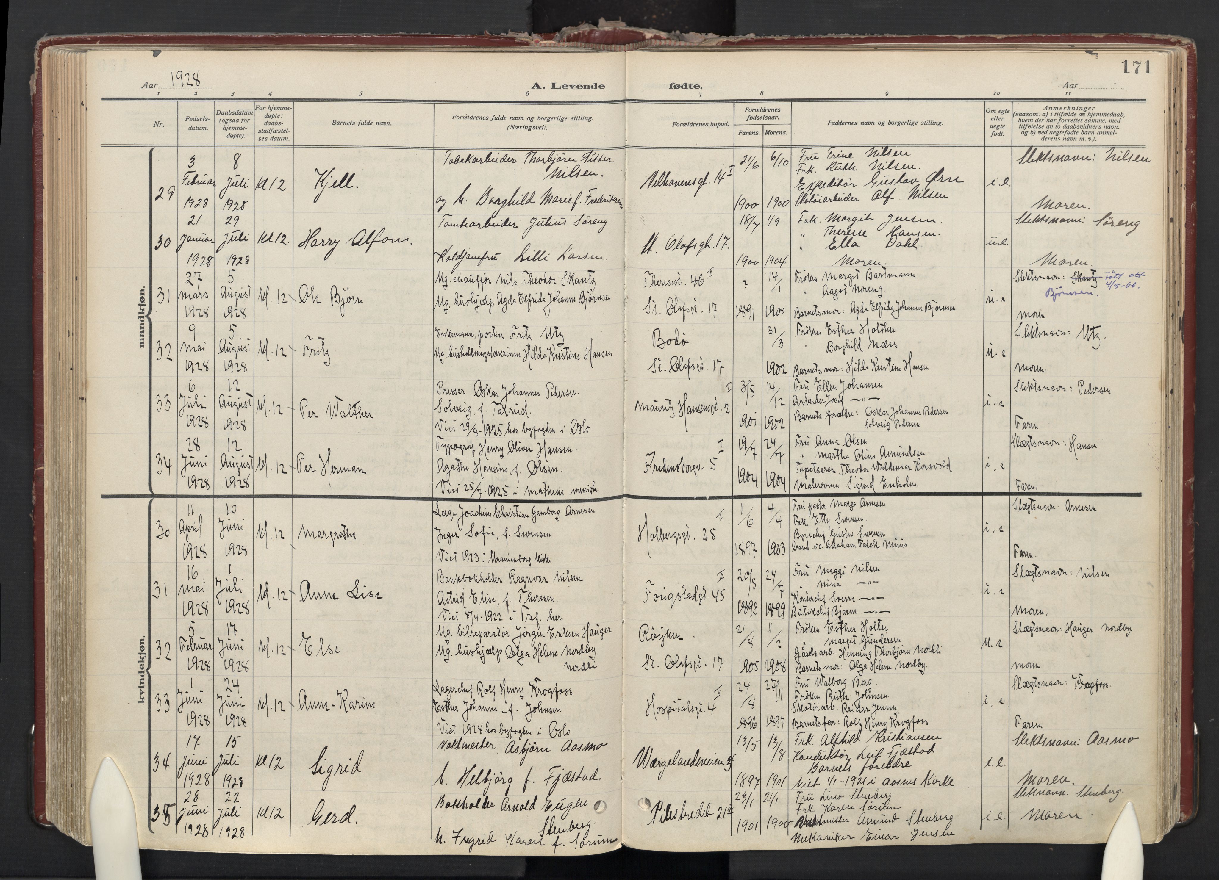 Trefoldighet prestekontor Kirkebøker, AV/SAO-A-10882/F/Fa/L0008: Parish register (official) no. I 8, 1914-1940, p. 171