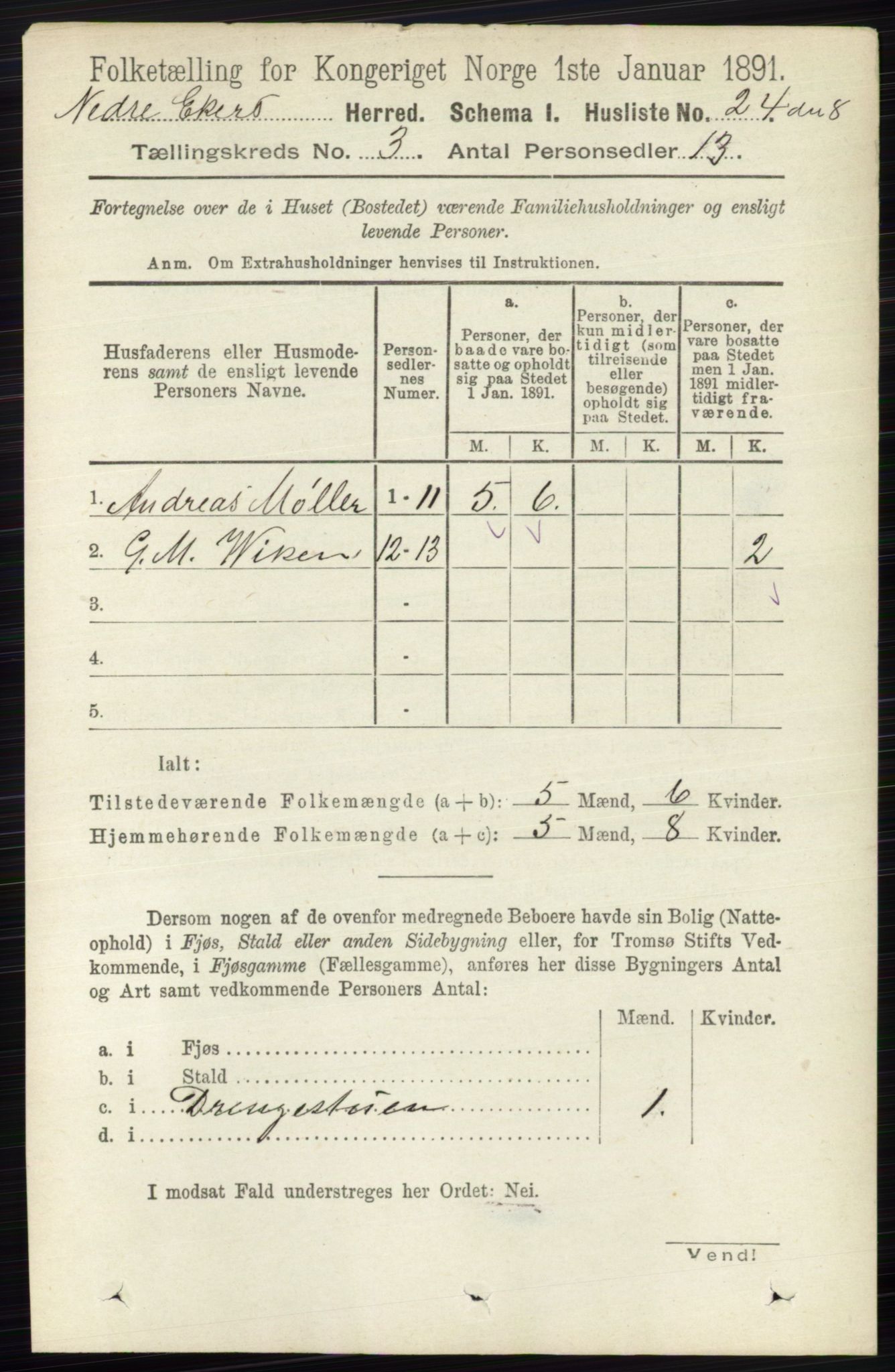 RA, 1891 census for 0625 Nedre Eiker, 1891, p. 1087