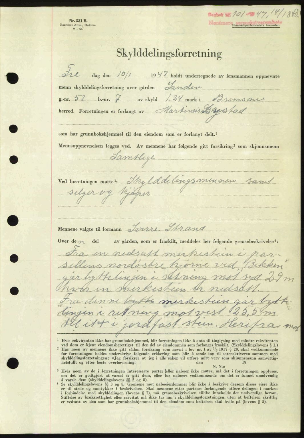 Nordmøre sorenskriveri, AV/SAT-A-4132/1/2/2Ca: Mortgage book no. A103, 1946-1947, Diary no: : 101/1947