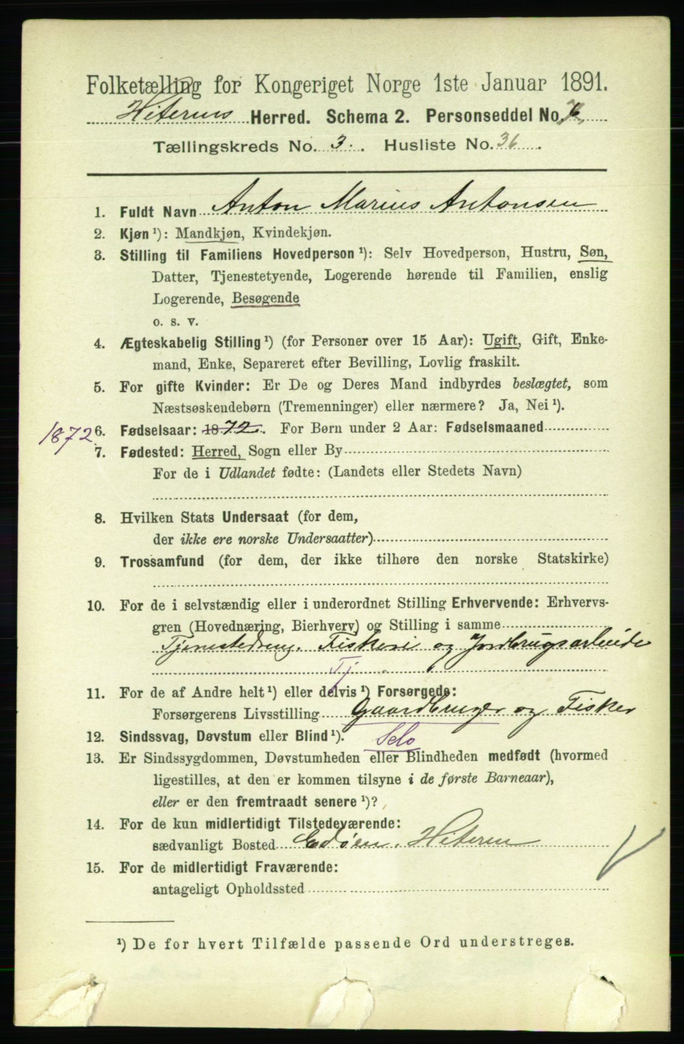 RA, 1891 census for 1617 Hitra, 1891, p. 718