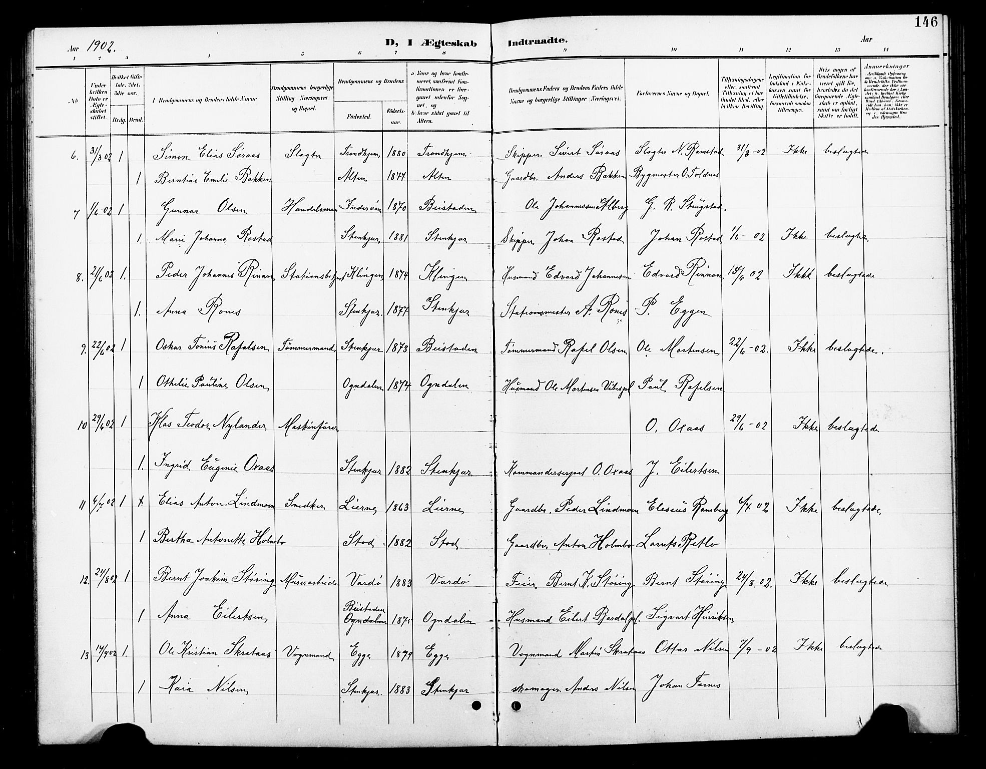 Ministerialprotokoller, klokkerbøker og fødselsregistre - Nord-Trøndelag, AV/SAT-A-1458/739/L0375: Parish register (copy) no. 739C03, 1898-1908, p. 146