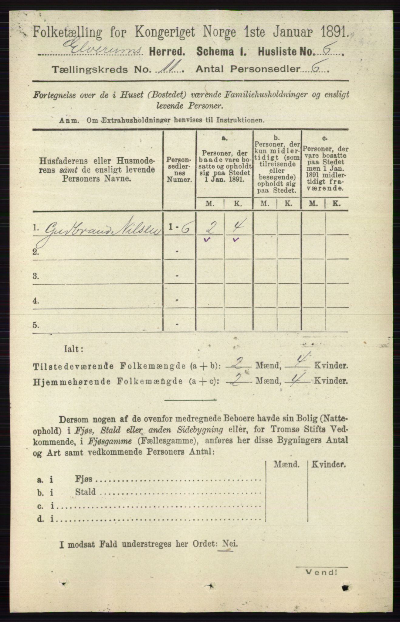 RA, 1891 census for 0427 Elverum, 1891, p. 8938