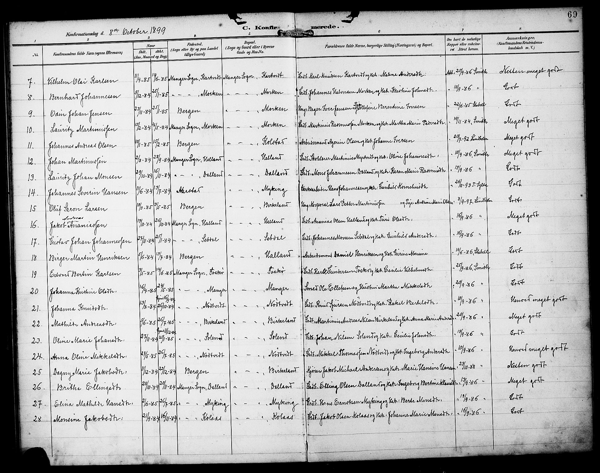 Manger sokneprestembete, SAB/A-76801/H/Haa: Parish register (official) no. B 2, 1893-1906, p. 69