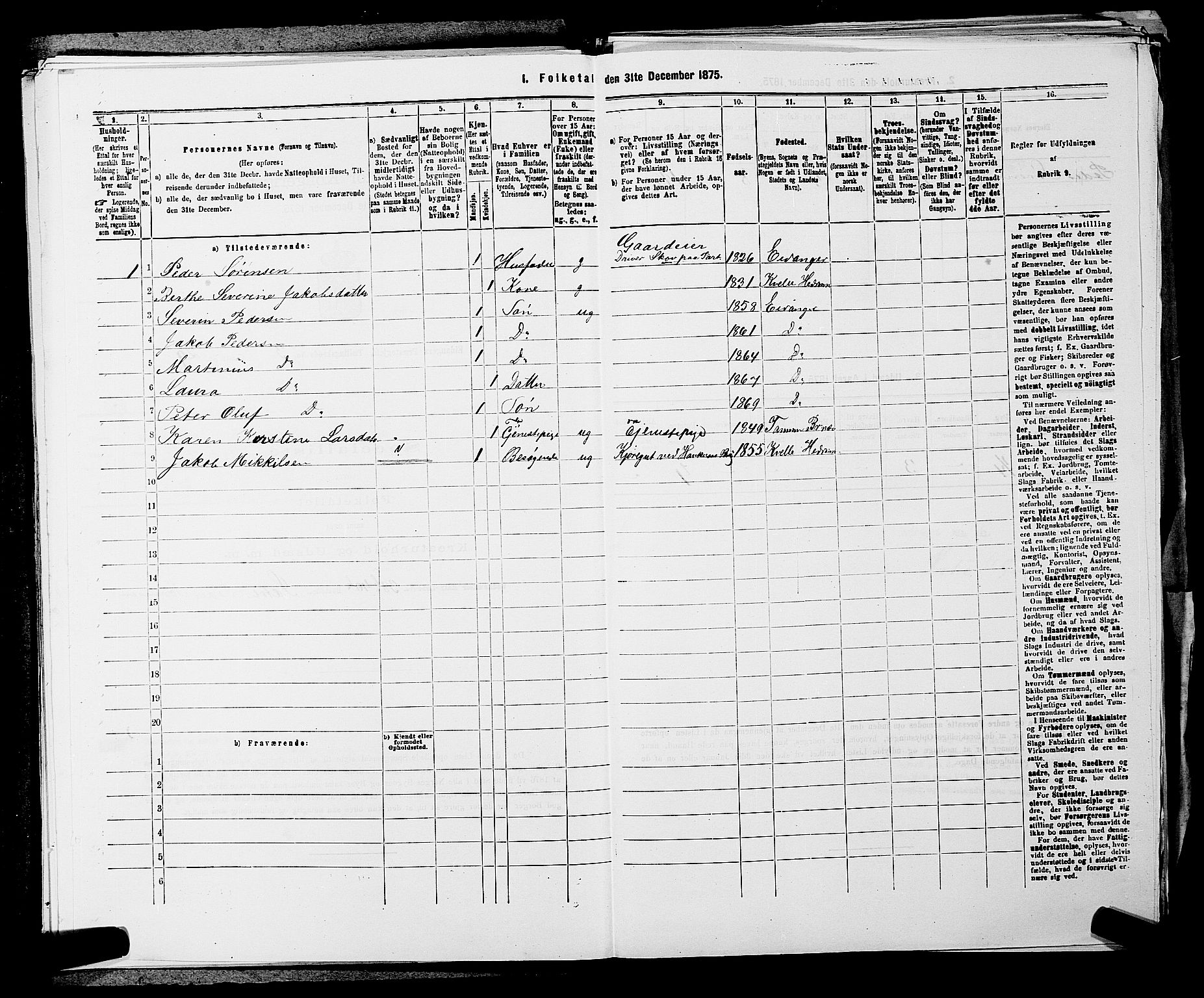 SAKO, 1875 census for 0813P Eidanger, 1875, p. 536