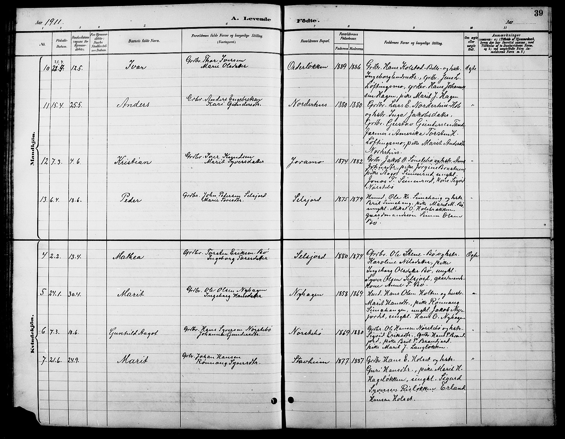 Lesja prestekontor, AV/SAH-PREST-068/H/Ha/Hab/L0007: Parish register (copy) no. 7, 1895-1919, p. 39