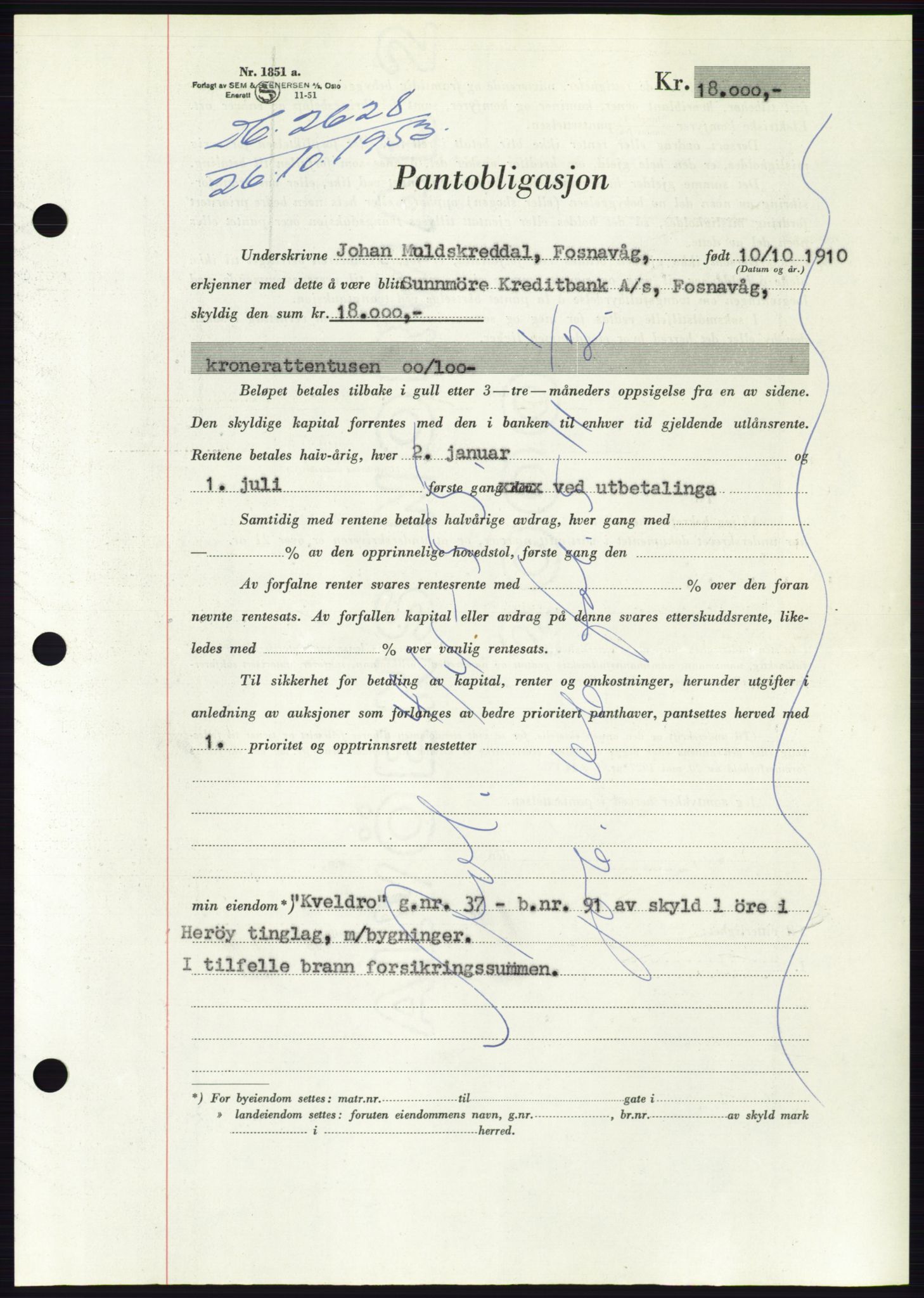 Søre Sunnmøre sorenskriveri, AV/SAT-A-4122/1/2/2C/L0124: Mortgage book no. 12B, 1953-1954, Diary no: : 2628/1953
