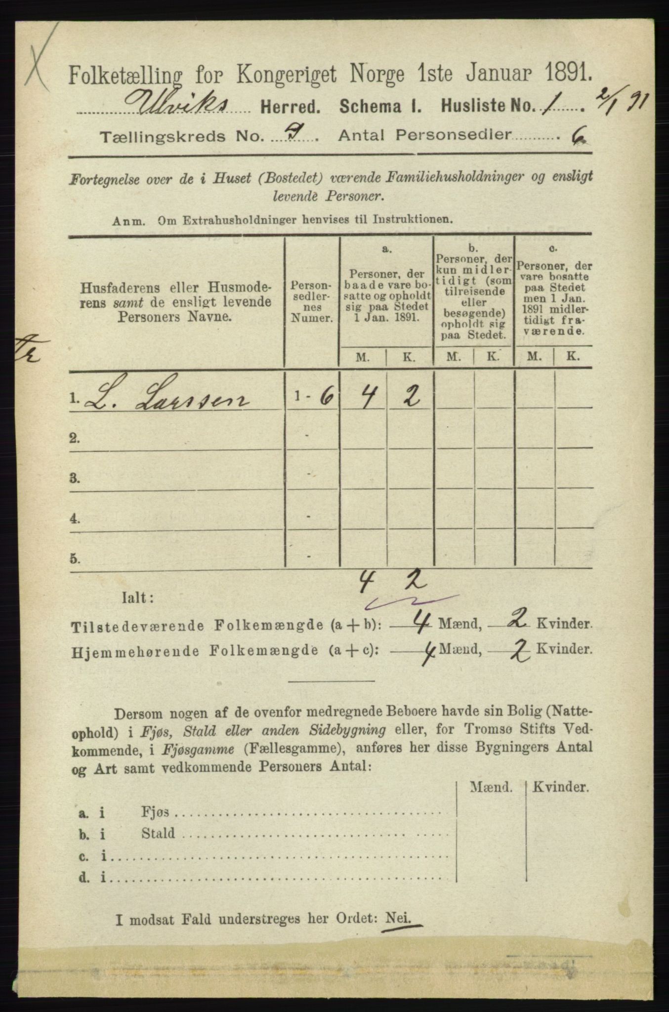 RA, 1891 census for 1233 Ulvik, 1891, p. 2801