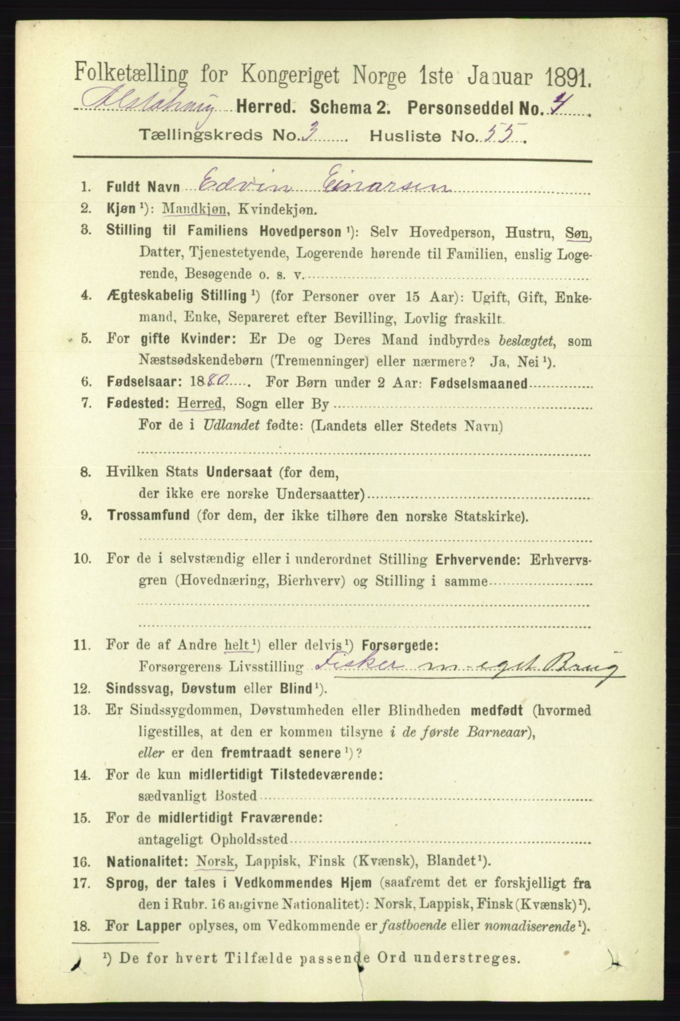 RA, 1891 census for 1820 Alstahaug, 1891, p. 1454