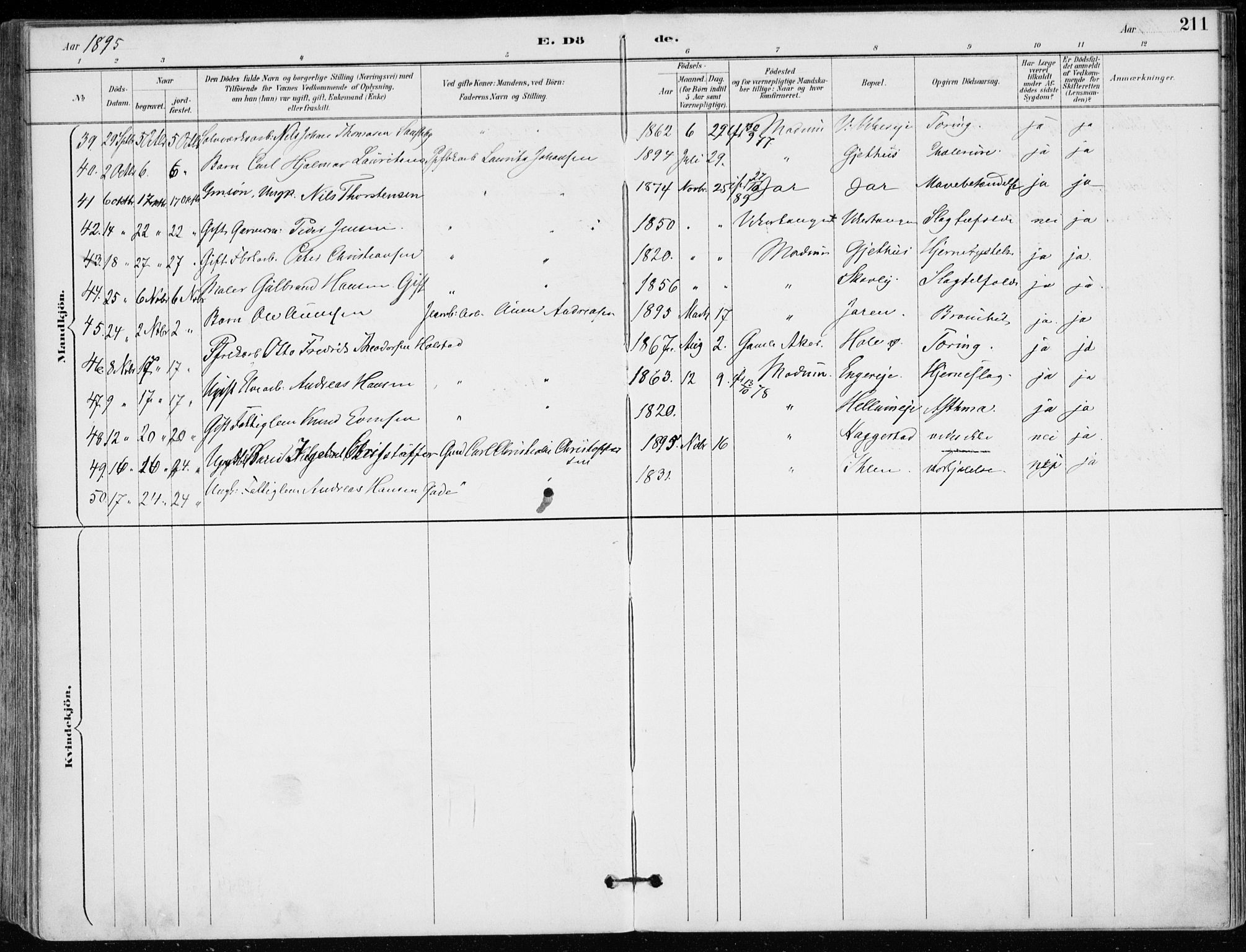 Modum kirkebøker, AV/SAKO-A-234/F/Fa/L0012: Parish register (official) no. 12, 1890-1898, p. 211