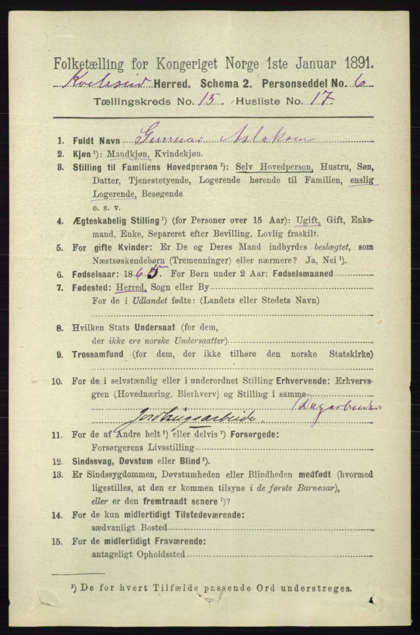 RA, 1891 census for 0829 Kviteseid, 1891, p. 3610