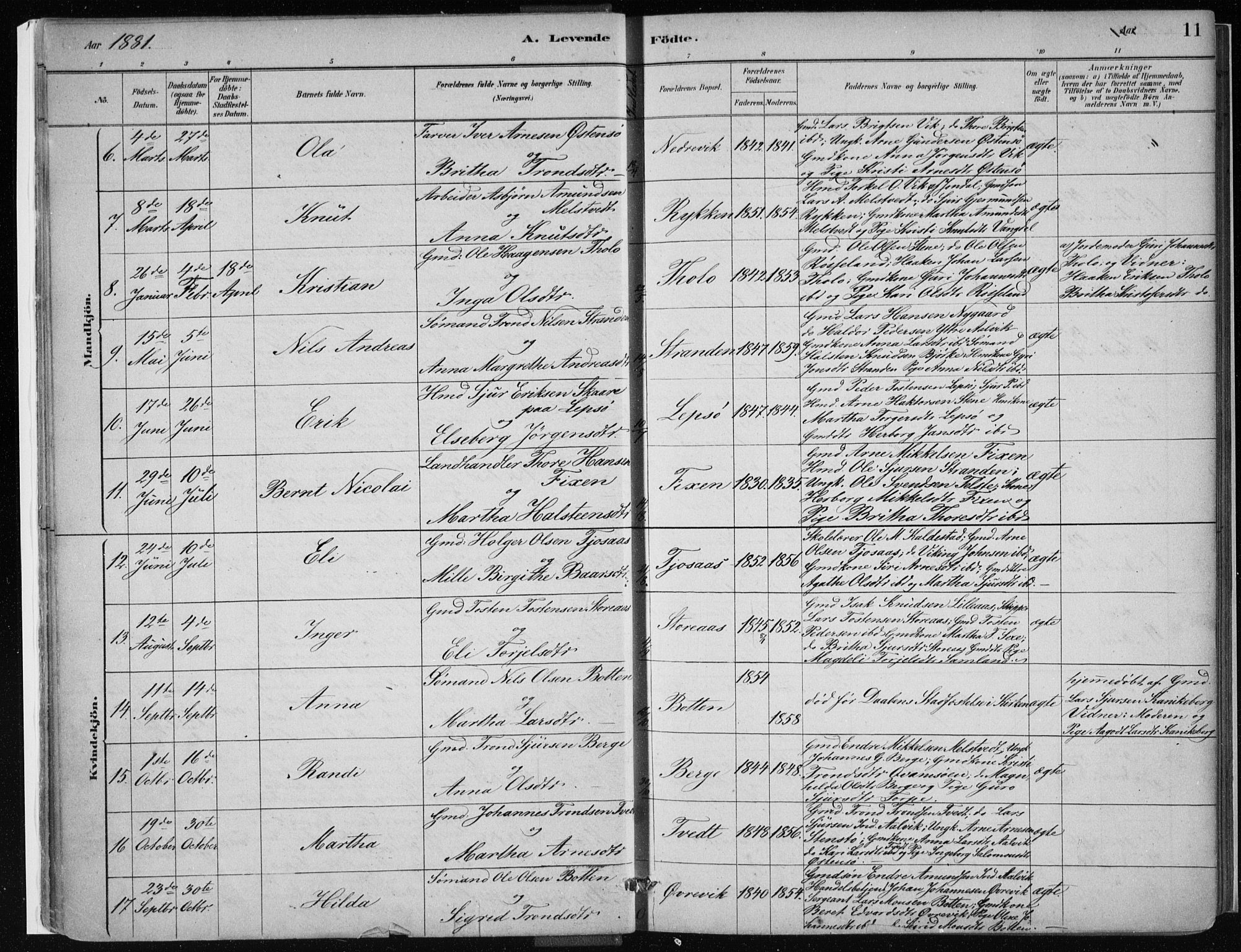 Kvam sokneprestembete, SAB/A-76201/H/Haa: Parish register (official) no. C  1, 1880-1906, p. 11