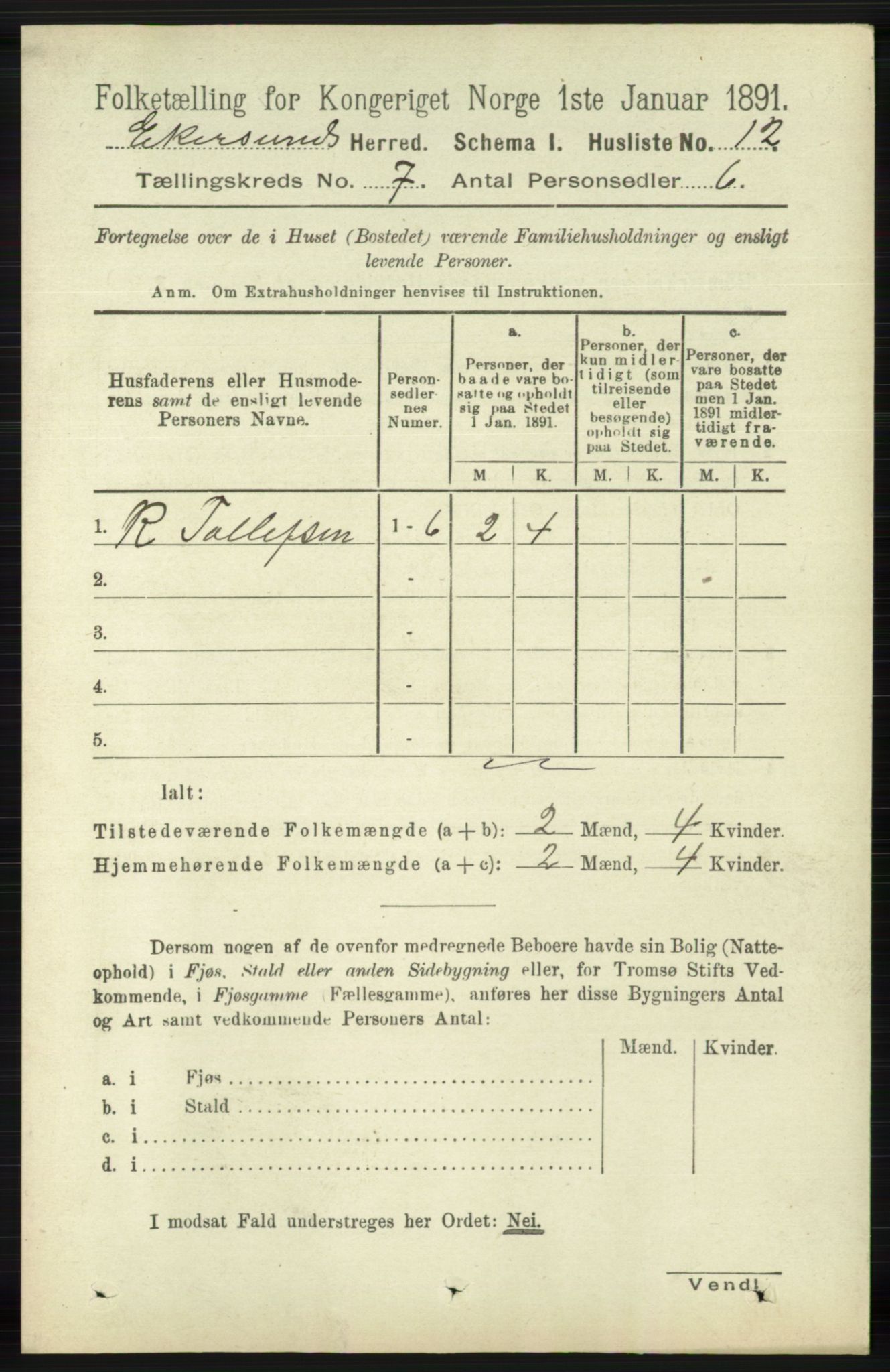 RA, 1891 census for 1116 Eigersund herred, 1891, p. 2735