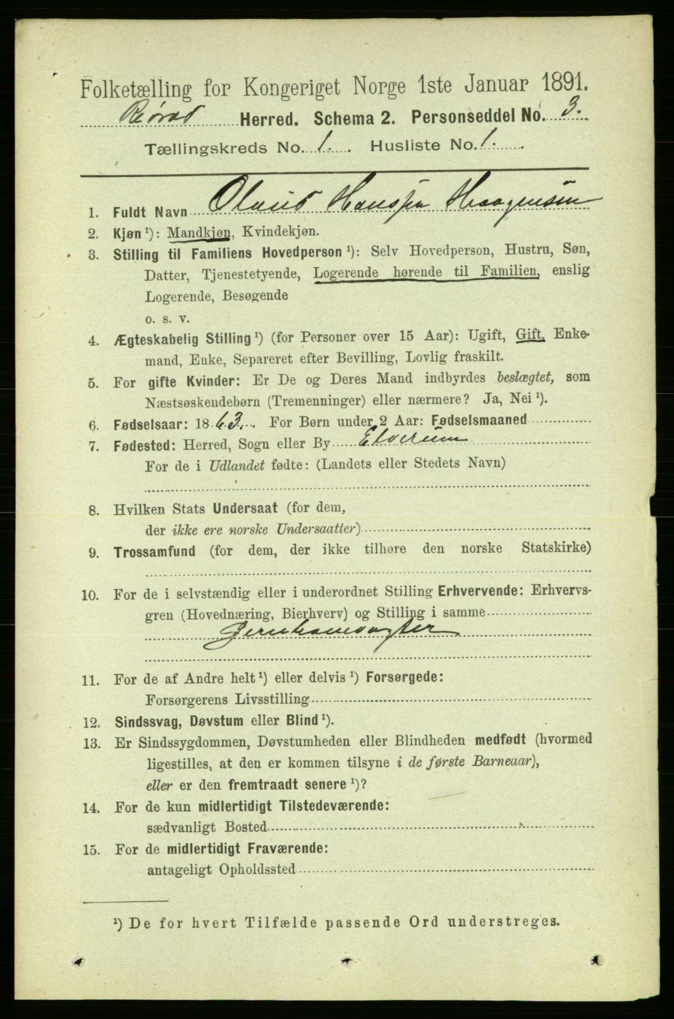 RA, 1891 census for 1640 Røros, 1891, p. 70