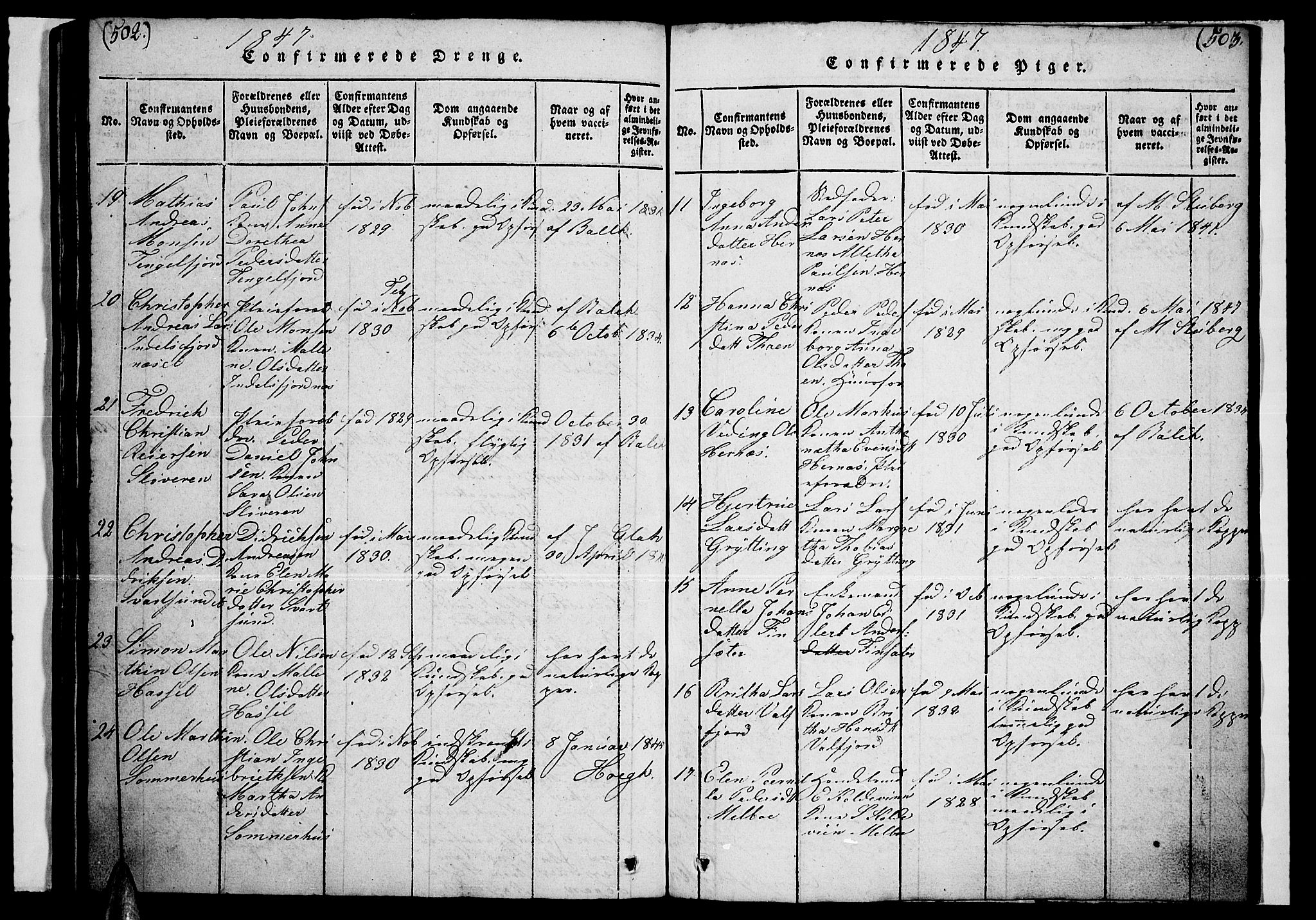 Ministerialprotokoller, klokkerbøker og fødselsregistre - Nordland, AV/SAT-A-1459/888/L1263: Parish register (copy) no. 888C02 /1, 1820-1850, p. 502-503