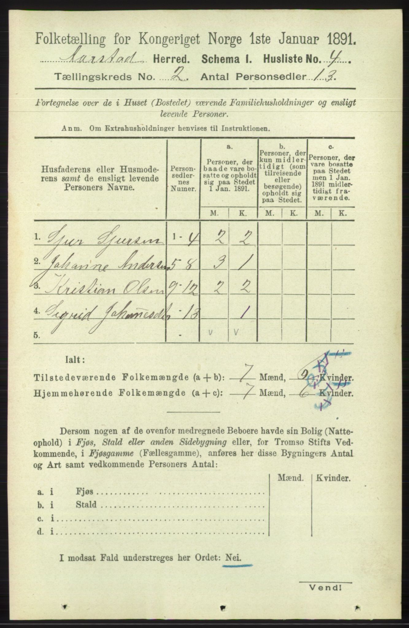 SAB, 1891 Census for 1280 Årstad, 1891, p. 1055