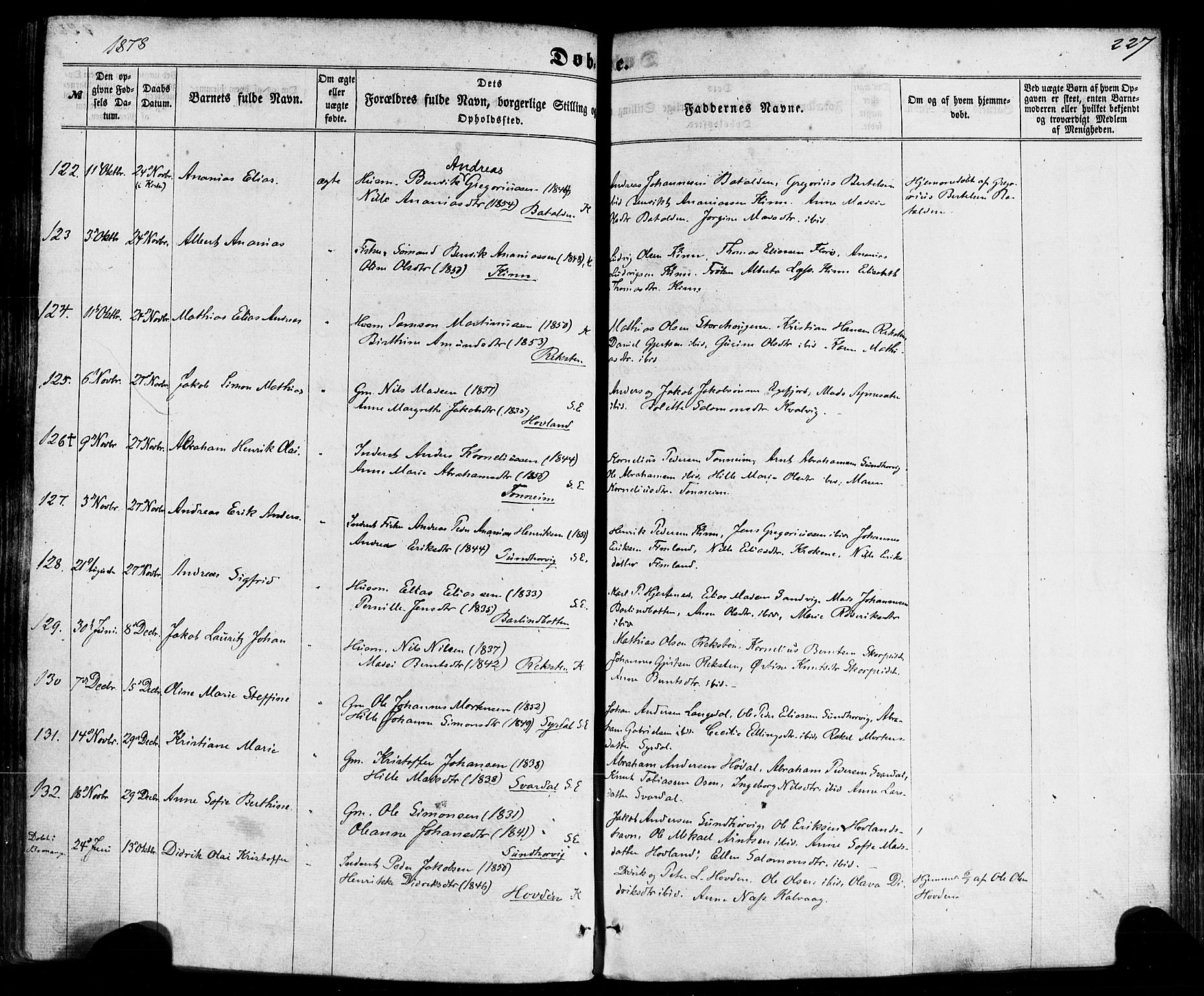 Kinn sokneprestembete, SAB/A-80801/H/Haa/Haaa/L0006: Parish register (official) no. A 6, 1857-1885, p. 227