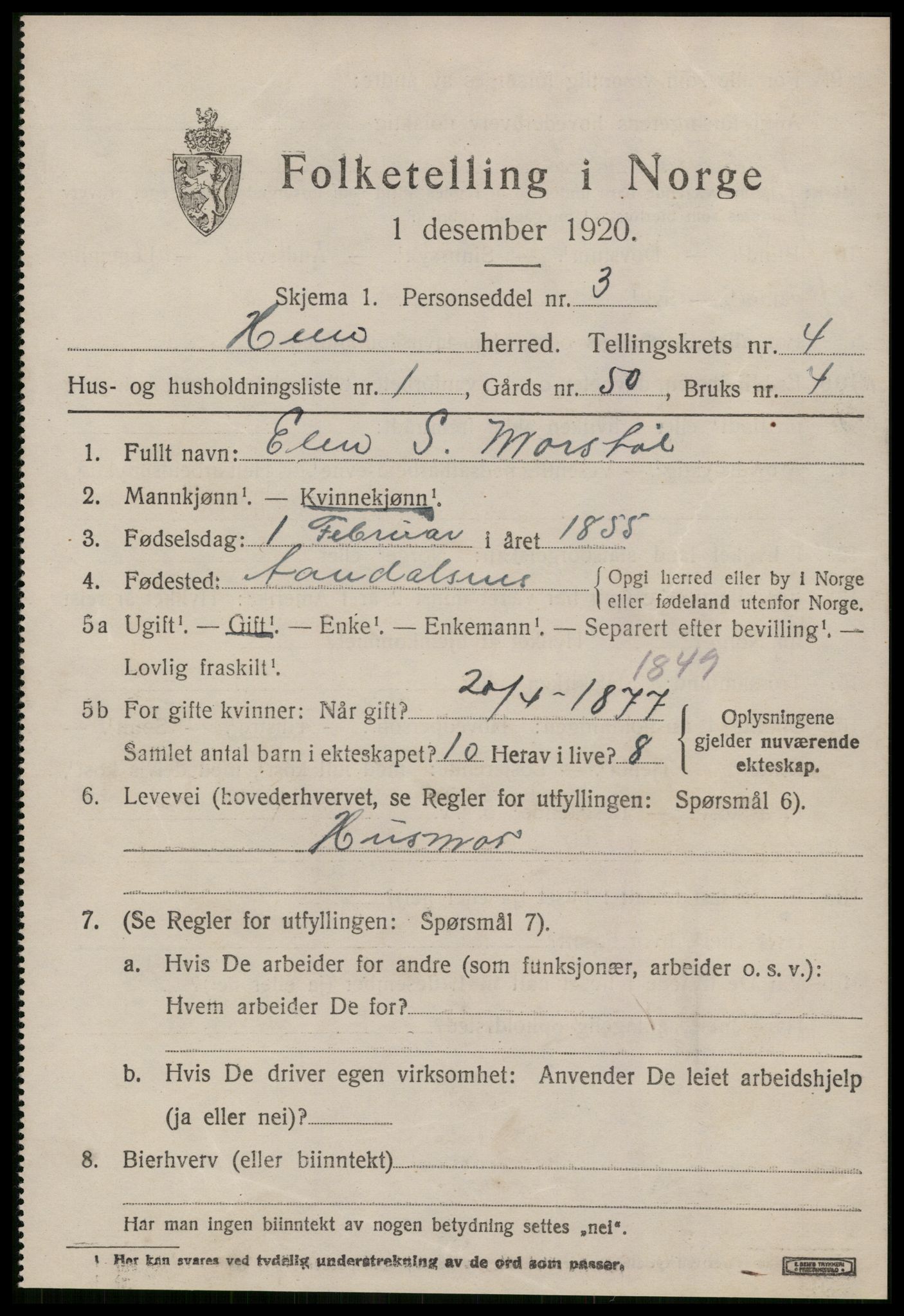 SAT, 1920 census for Hen, 1920, p. 1888