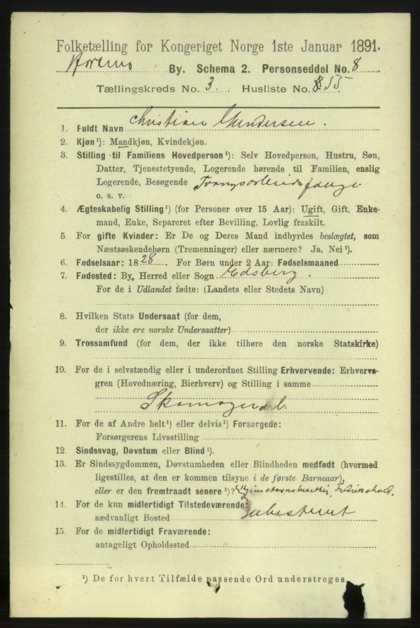 RA, 1891 census for 0703 Horten, 1891, p. 3220