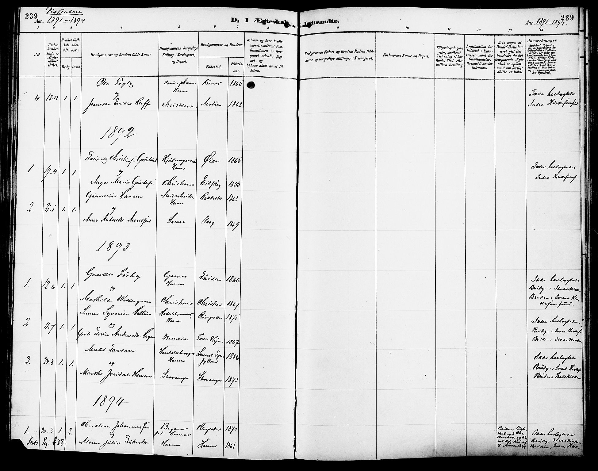 Vang prestekontor, Hedmark, SAH/PREST-008/H/Ha/Haa/L0017: Parish register (official) no. 17, 1890-1899, p. 239