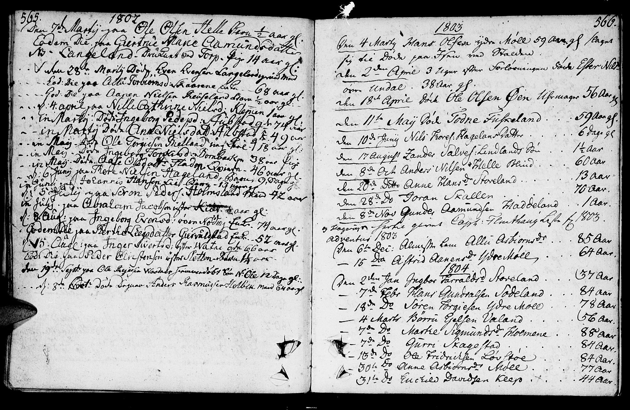 Holum sokneprestkontor, SAK/1111-0022/F/Fa/Faa/L0003: Parish register (official) no. A 3, 1780-1821, p. 565-566