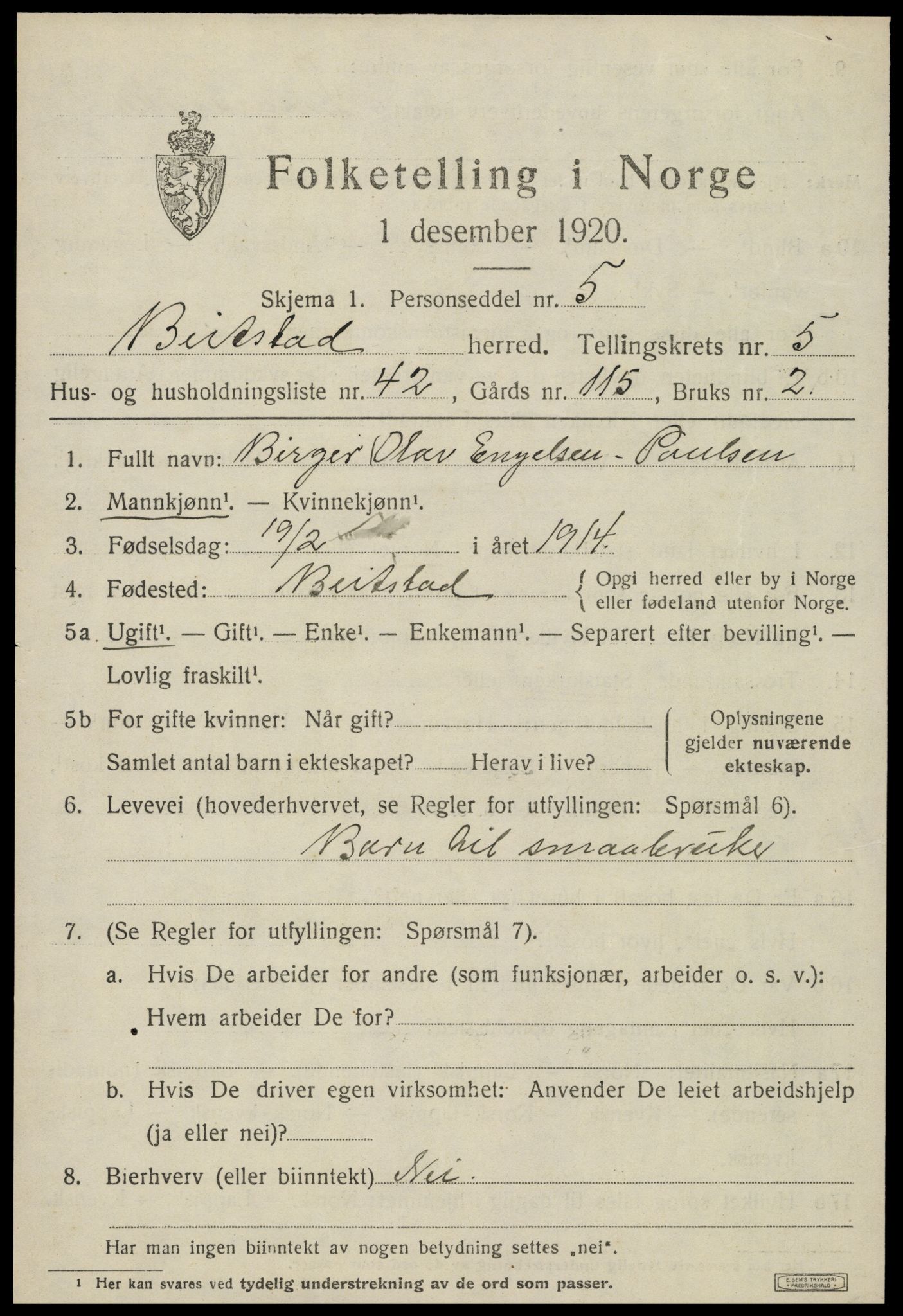 SAT, 1920 census for Beitstad, 1920, p. 4115