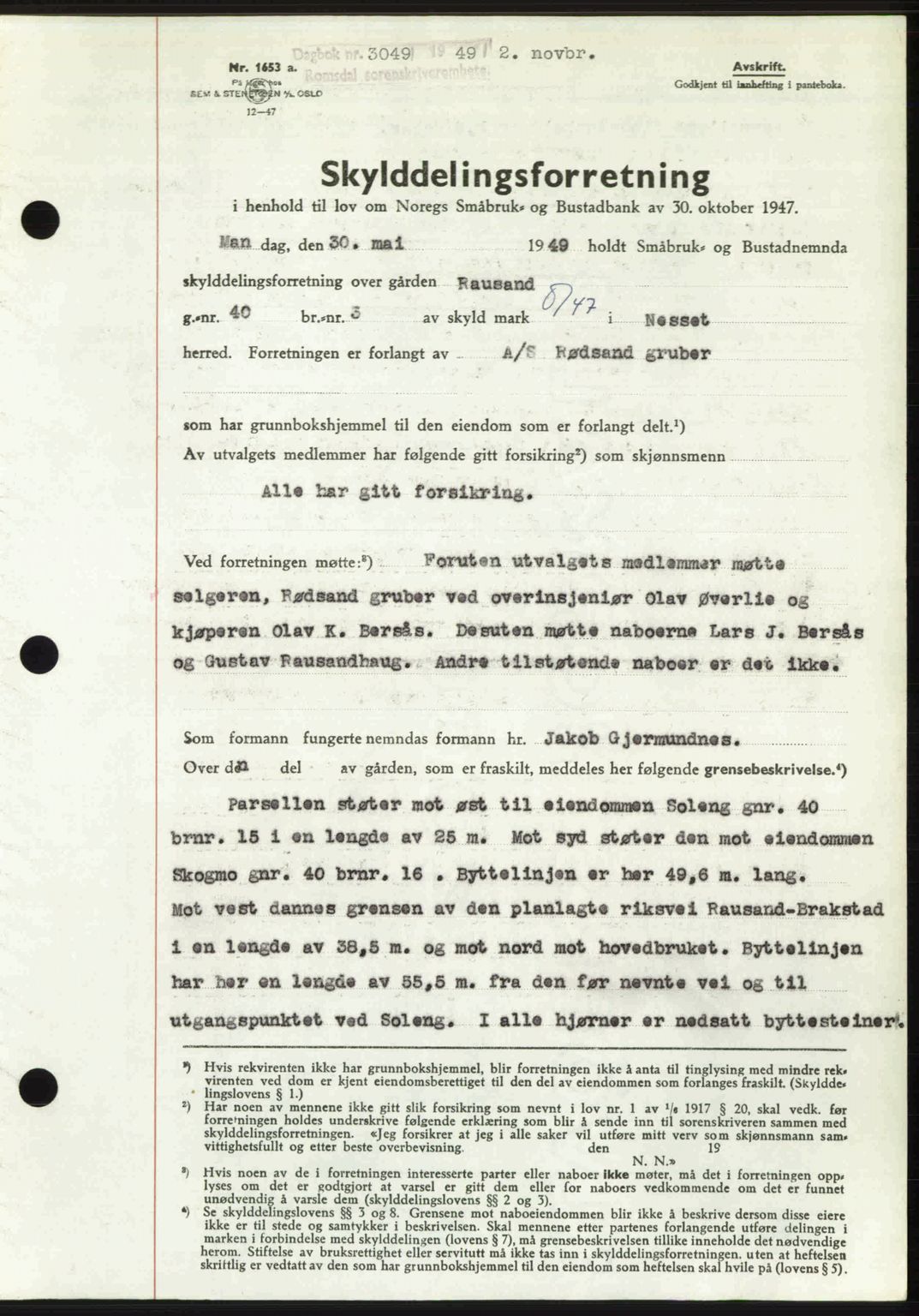 Romsdal sorenskriveri, AV/SAT-A-4149/1/2/2C: Mortgage book no. A31, 1949-1949, Diary no: : 3049/1949