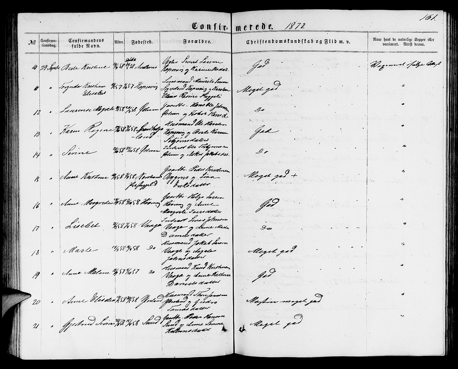 Avaldsnes sokneprestkontor, AV/SAST-A -101851/H/Ha/Hab/L0004: Parish register (copy) no. B 4, 1861-1876, p. 161