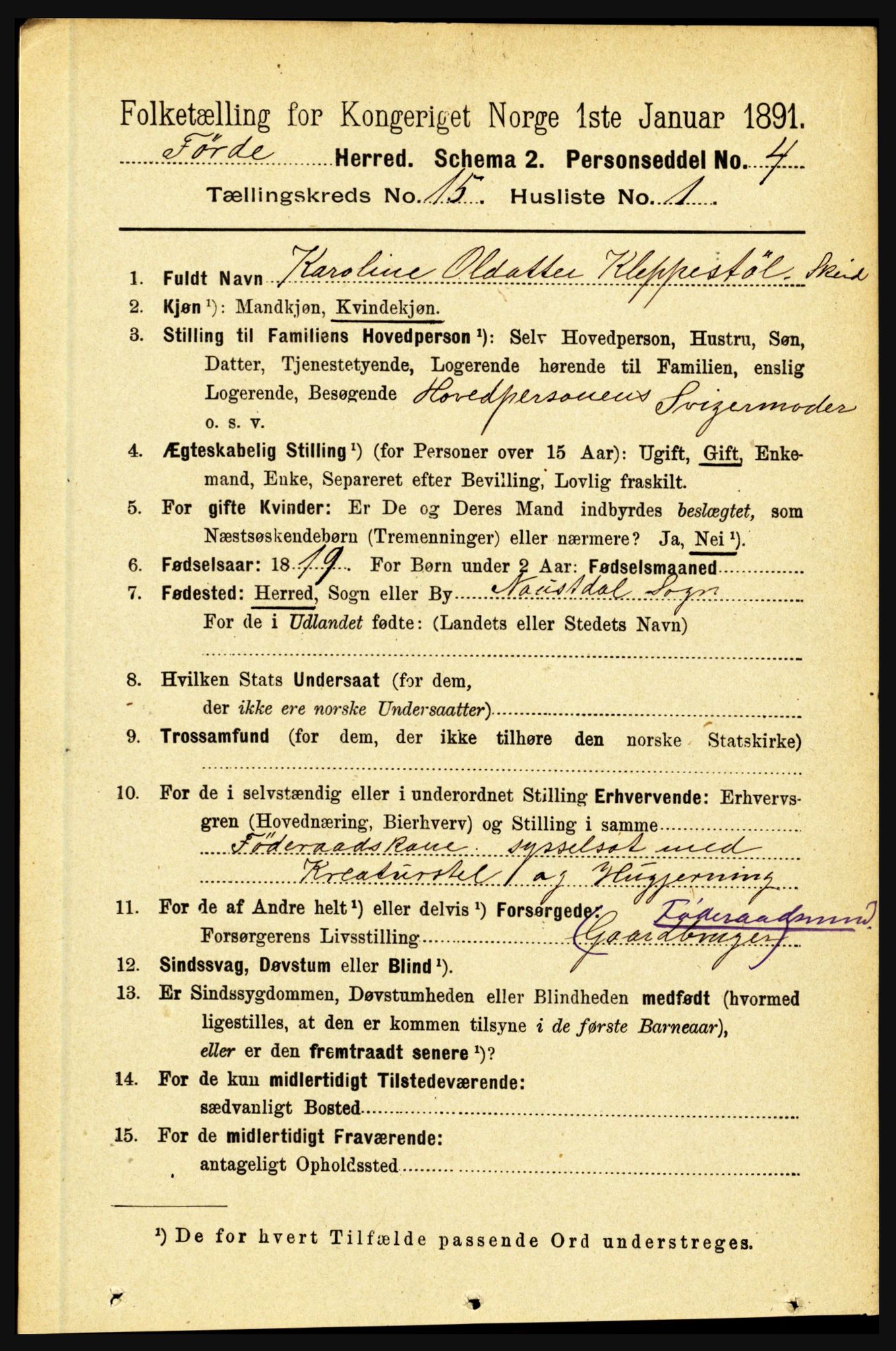 RA, 1891 census for 1432 Førde, 1891, p. 5558