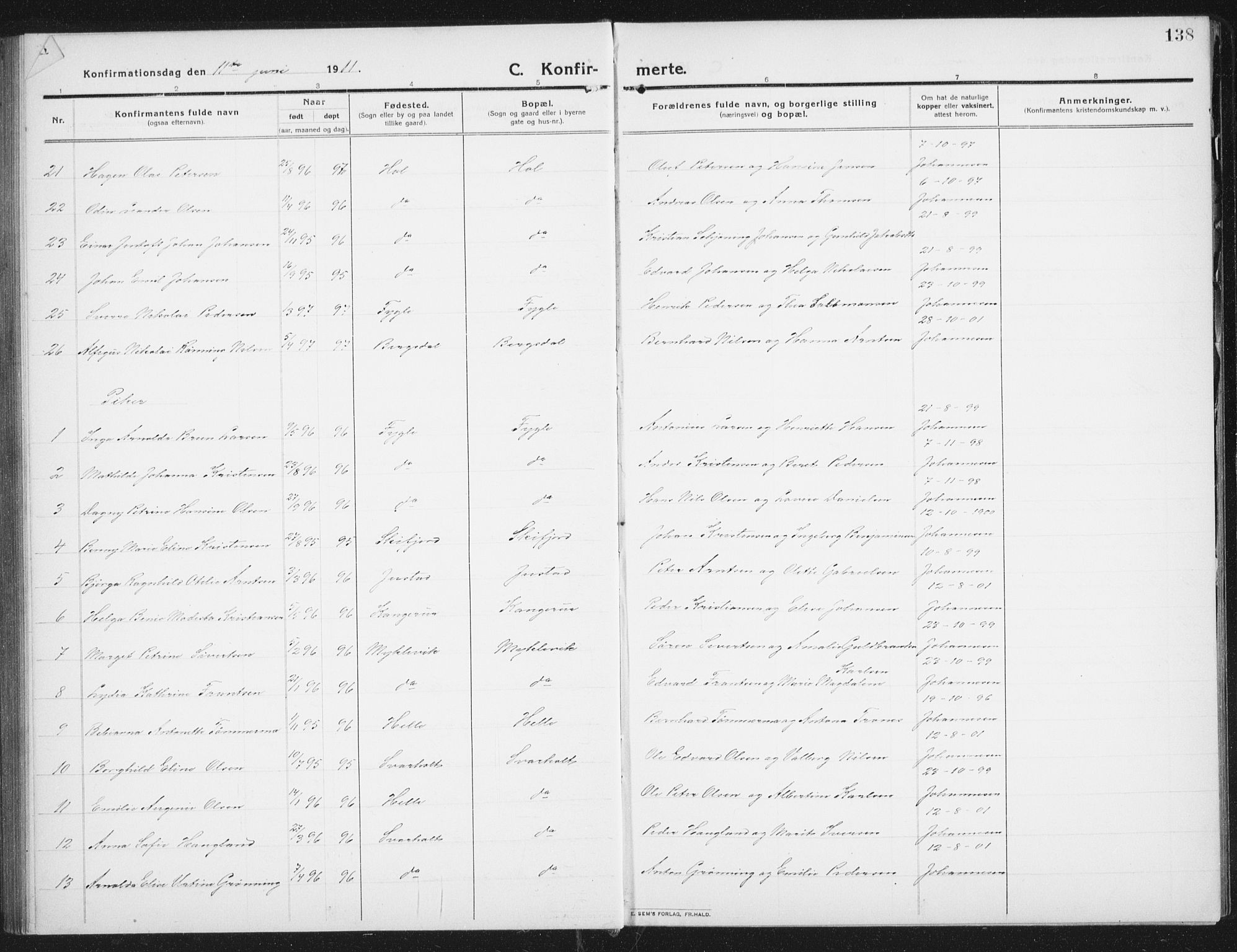 Ministerialprotokoller, klokkerbøker og fødselsregistre - Nordland, SAT/A-1459/882/L1183: Parish register (copy) no. 882C01, 1911-1938, p. 138