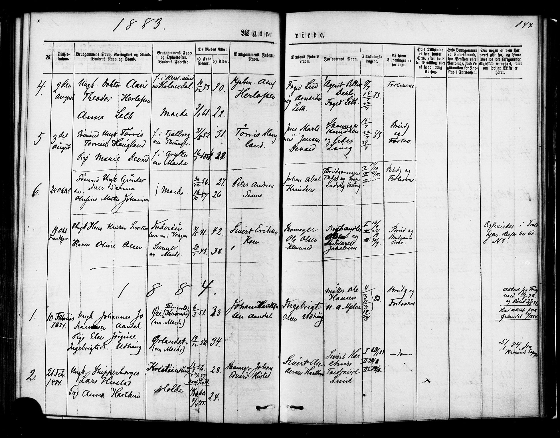 Ministerialprotokoller, klokkerbøker og fødselsregistre - Møre og Romsdal, SAT/A-1454/558/L0691: Parish register (official) no. 558A05, 1873-1886, p. 144