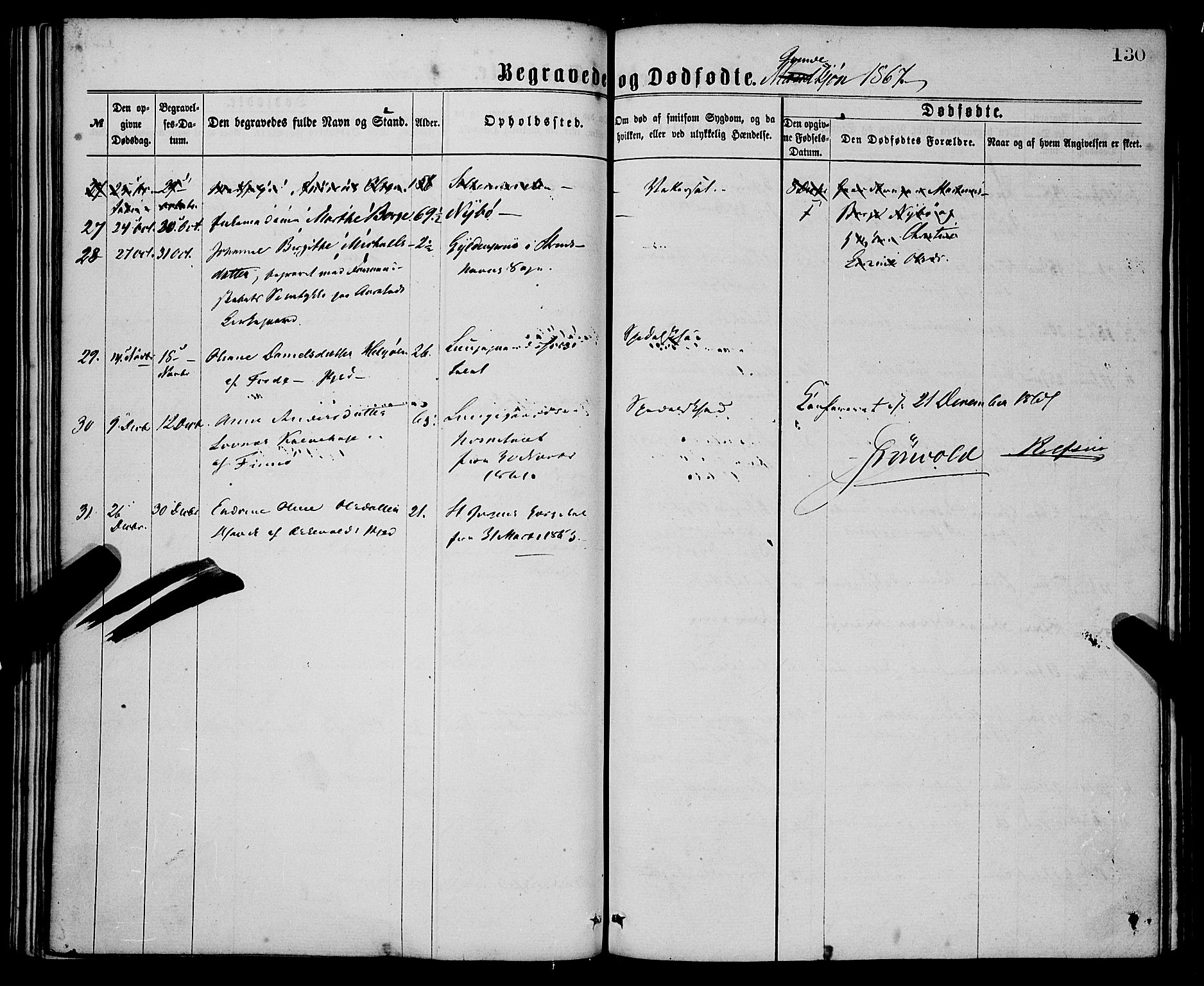 St. Jørgens hospital og Årstad sokneprestembete, AV/SAB-A-99934: Parish register (official) no. A 11, 1864-1886, p. 130