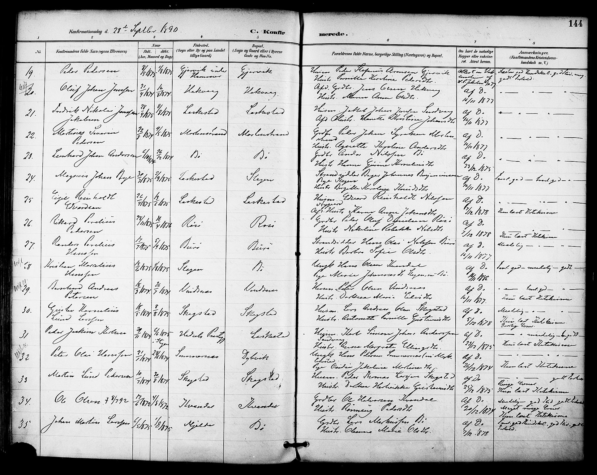 Ministerialprotokoller, klokkerbøker og fødselsregistre - Nordland, AV/SAT-A-1459/855/L0803: Parish register (official) no. 855A11, 1887-1905, p. 144