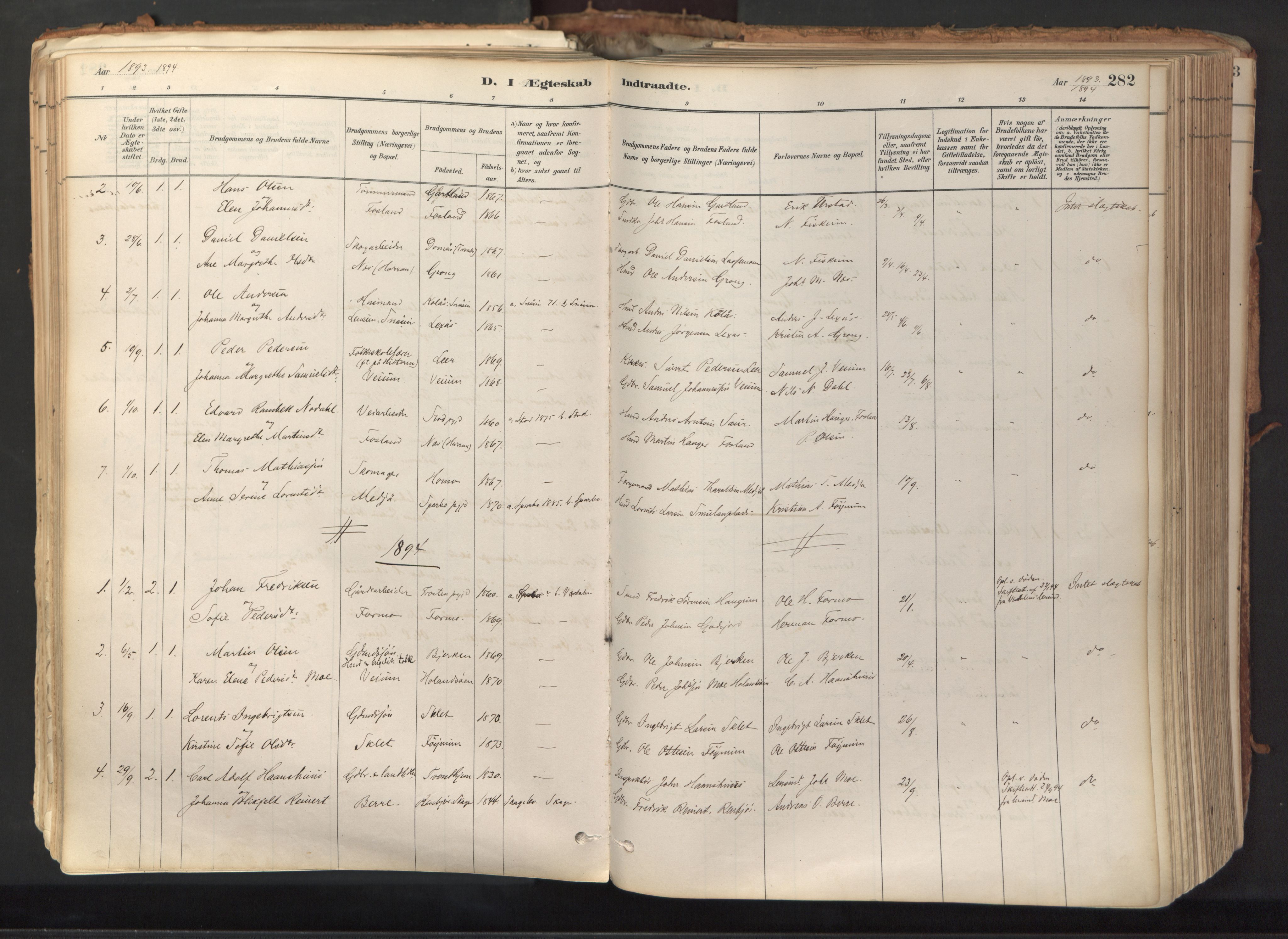 Ministerialprotokoller, klokkerbøker og fødselsregistre - Nord-Trøndelag, SAT/A-1458/758/L0519: Parish register (official) no. 758A04, 1880-1926, p. 282