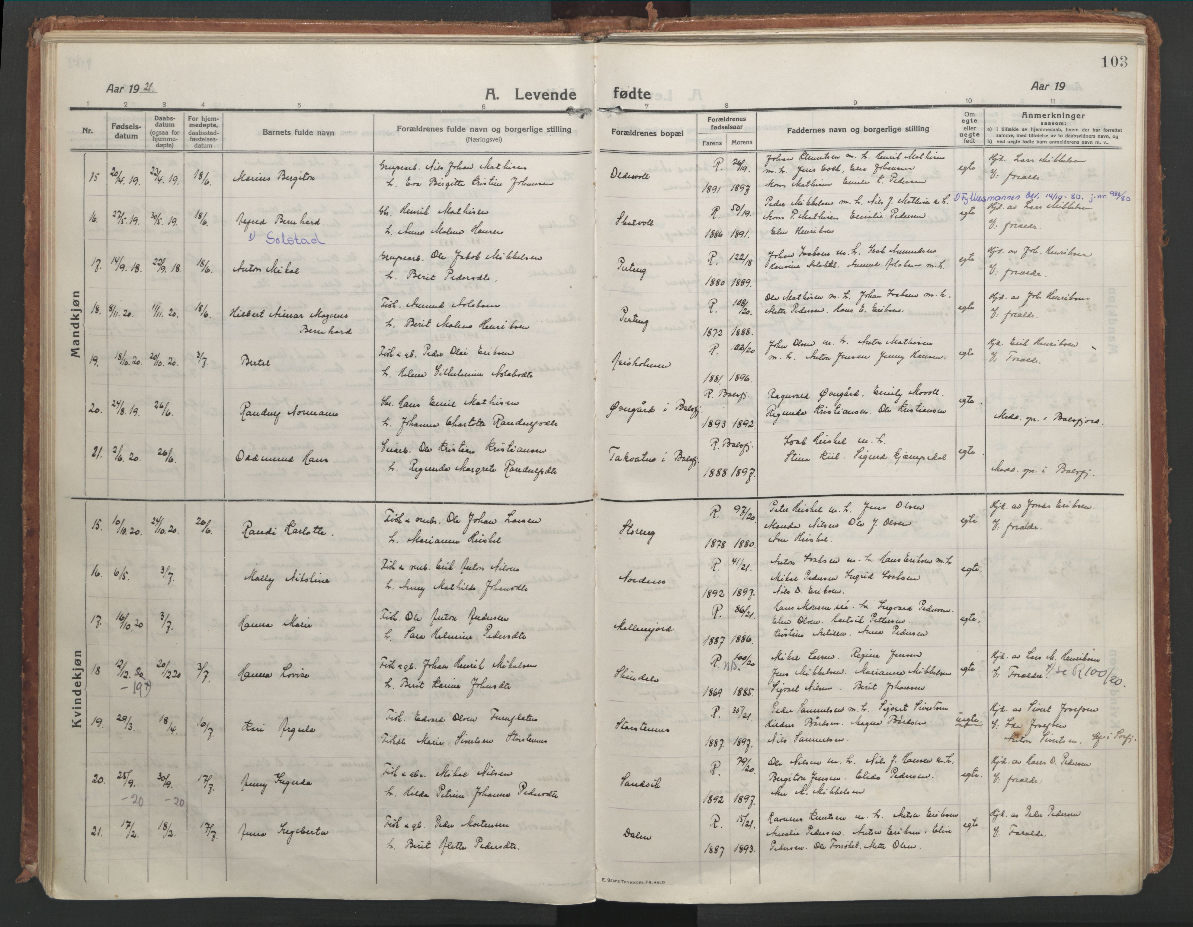 Lyngen sokneprestembete, AV/SATØ-S-1289/H/He/Hea/L0012kirke: Parish register (official) no. 12, 1914-1923, p. 103