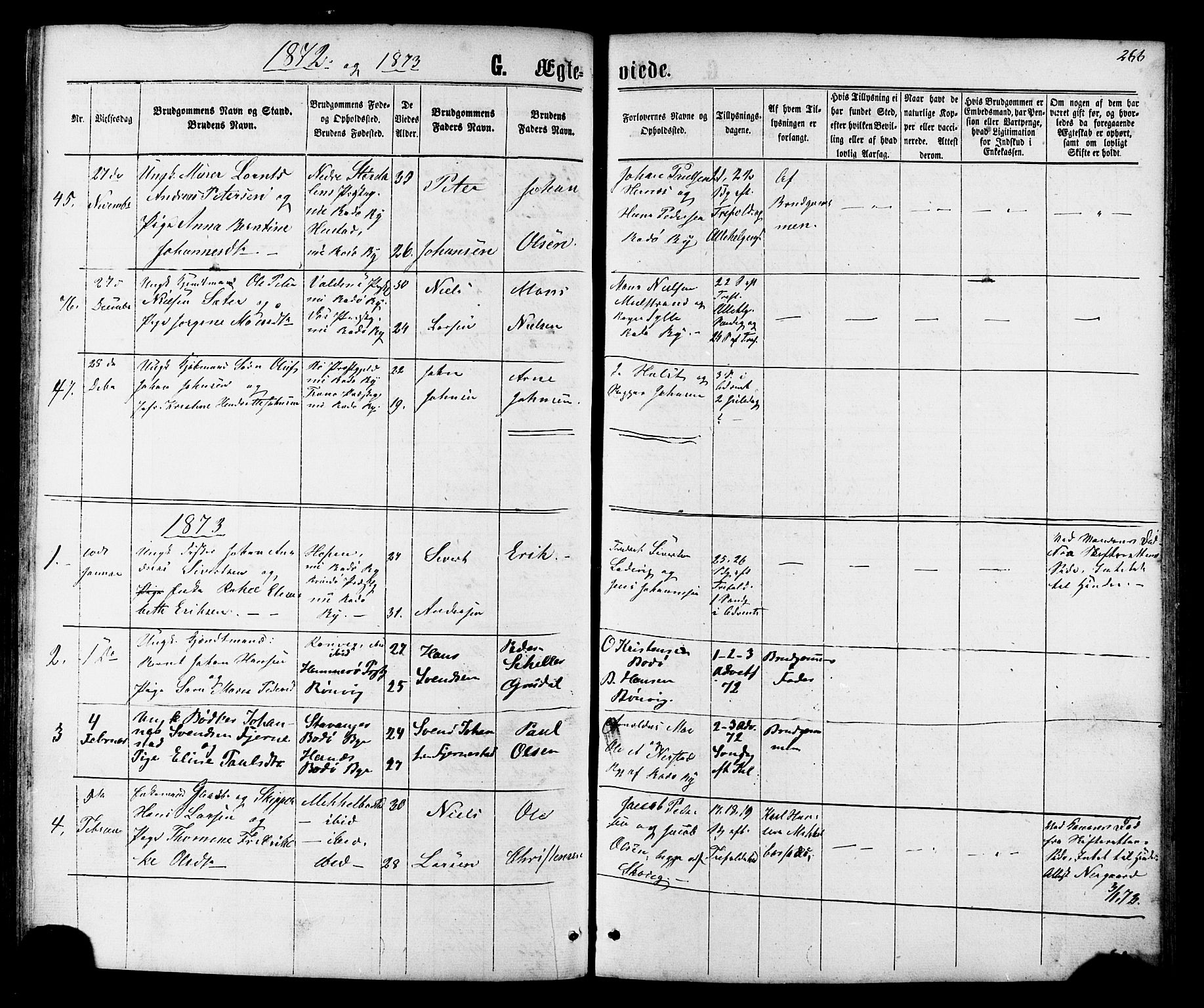 Ministerialprotokoller, klokkerbøker og fødselsregistre - Nordland, AV/SAT-A-1459/801/L0029: Parish register (copy) no. 801C04, 1868-1878, p. 266