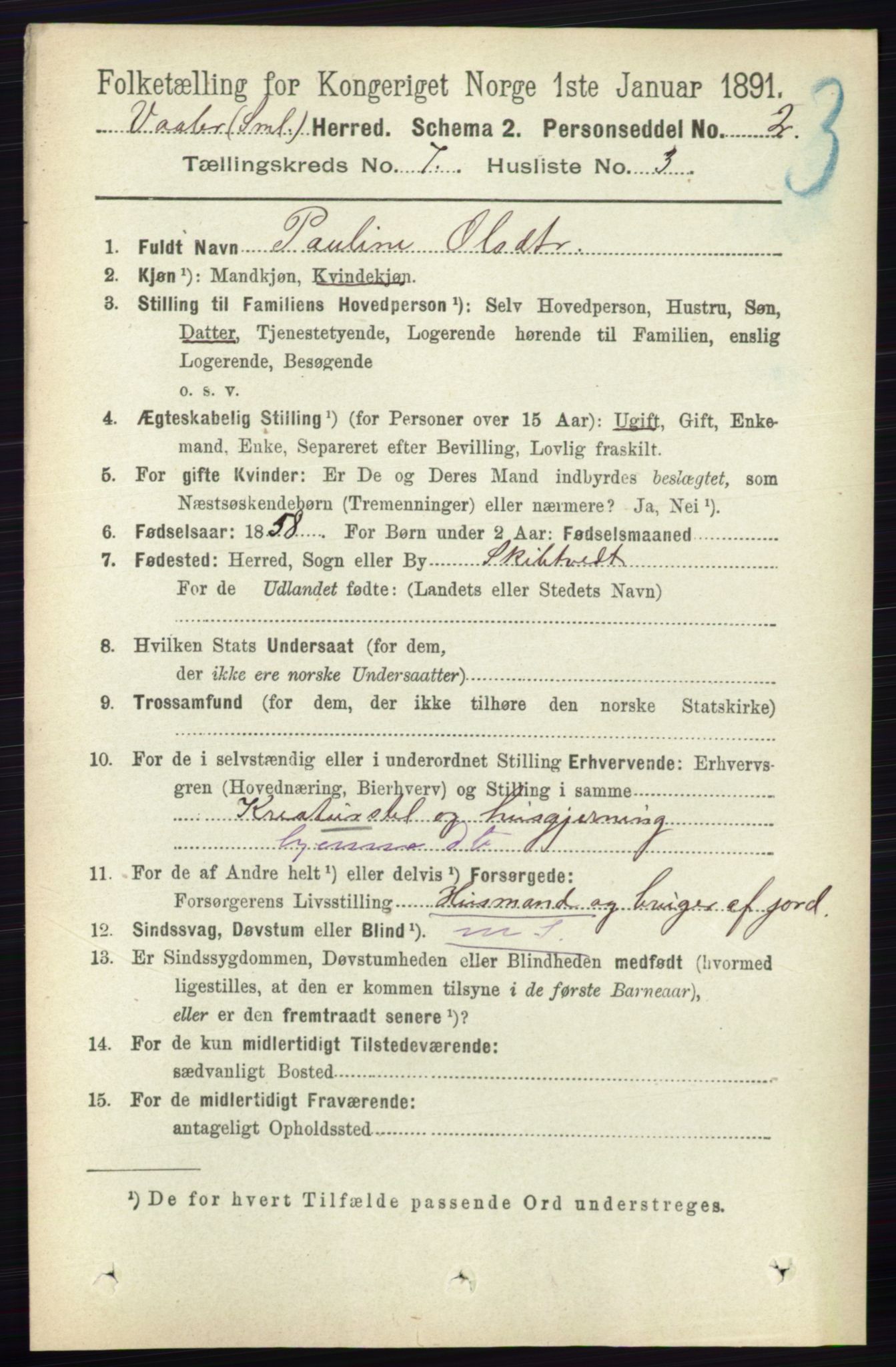 RA, 1891 census for 0137 Våler, 1891, p. 2856