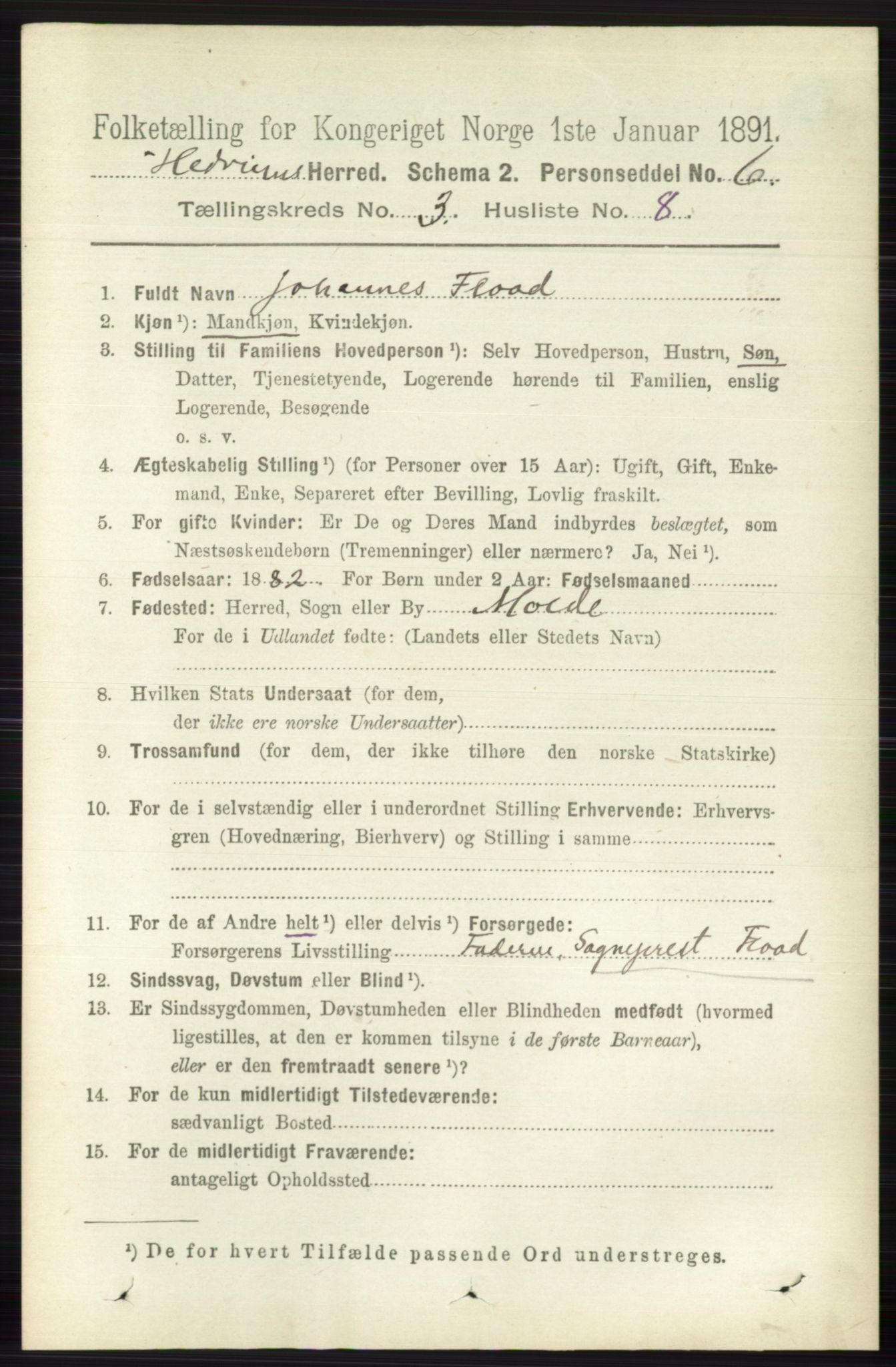 RA, 1891 census for 0727 Hedrum, 1891, p. 1014