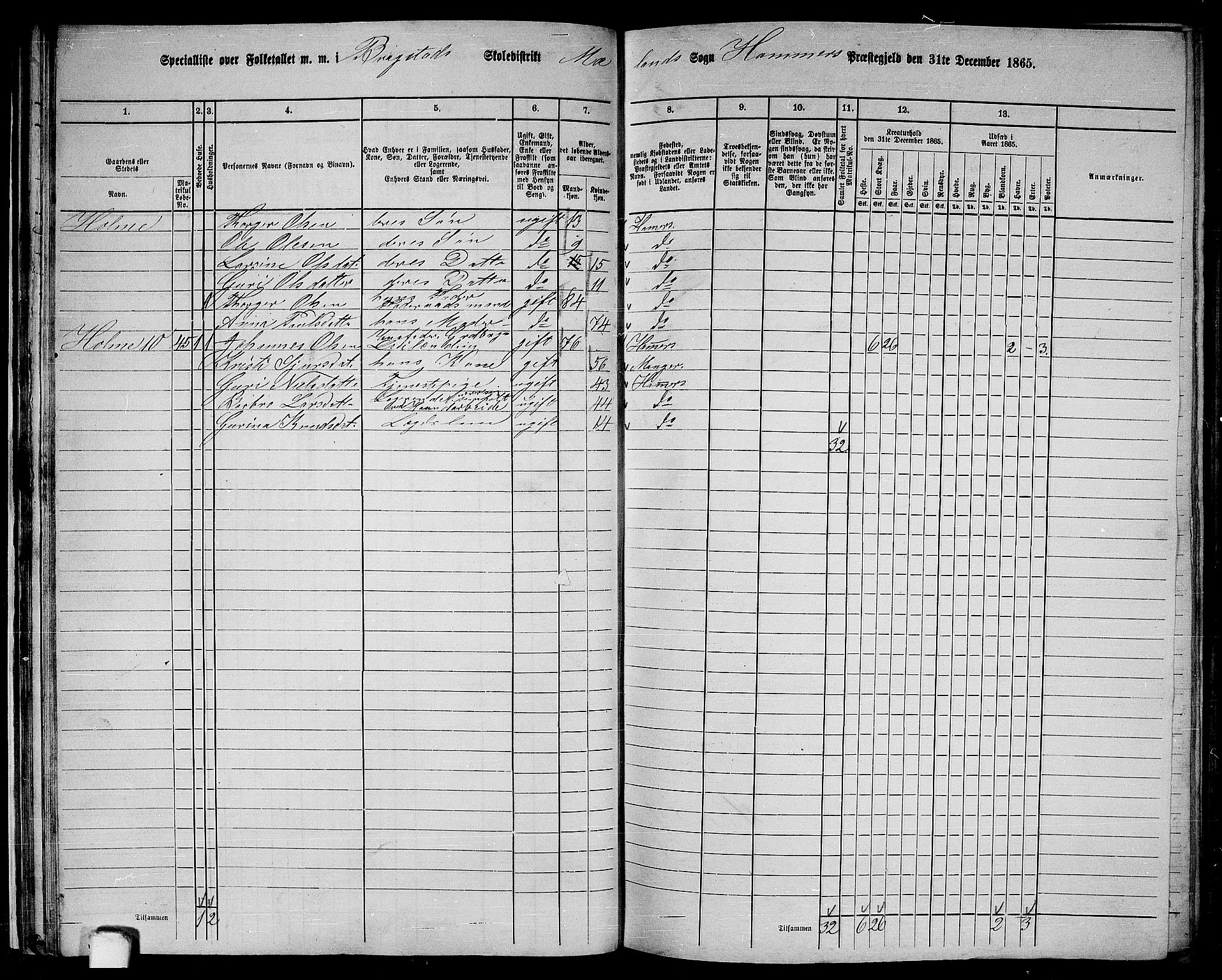 RA, 1865 census for Hamre, 1865, p. 35