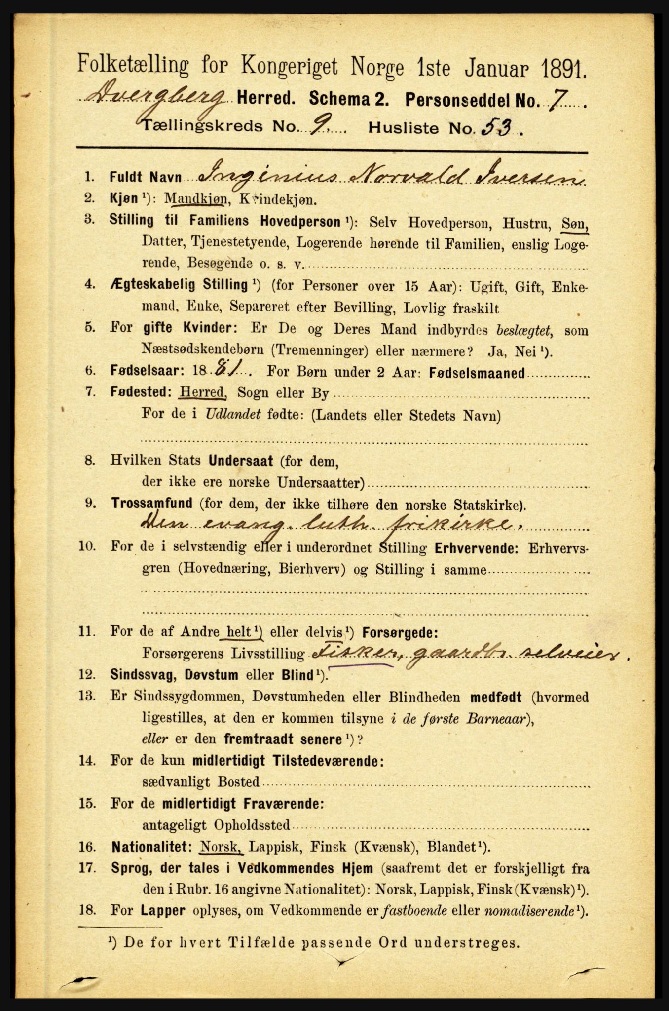 RA, 1891 census for 1872 Dverberg, 1891, p. 3887