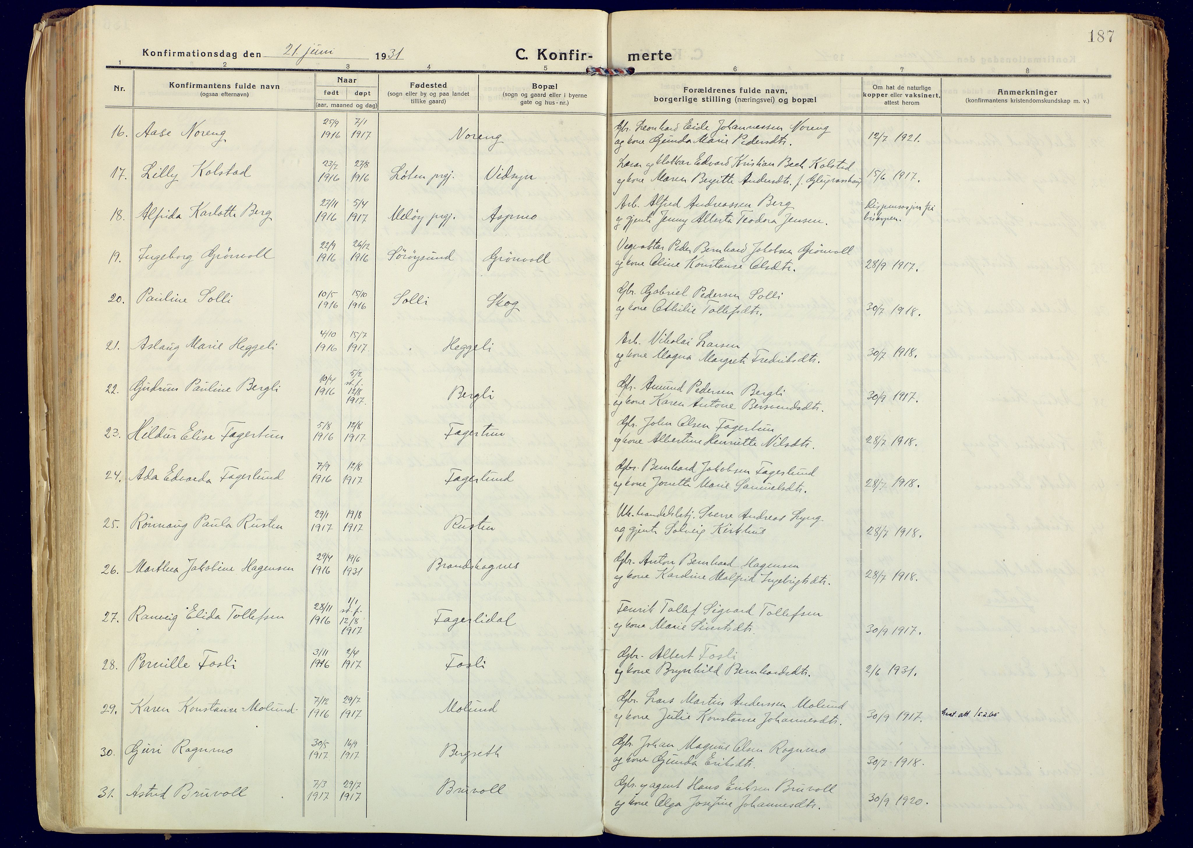 Målselv sokneprestembete, AV/SATØ-S-1311/G/Ga/Gaa/L0014kirke: Parish register (official) no. 14, 1919-1932, p. 187