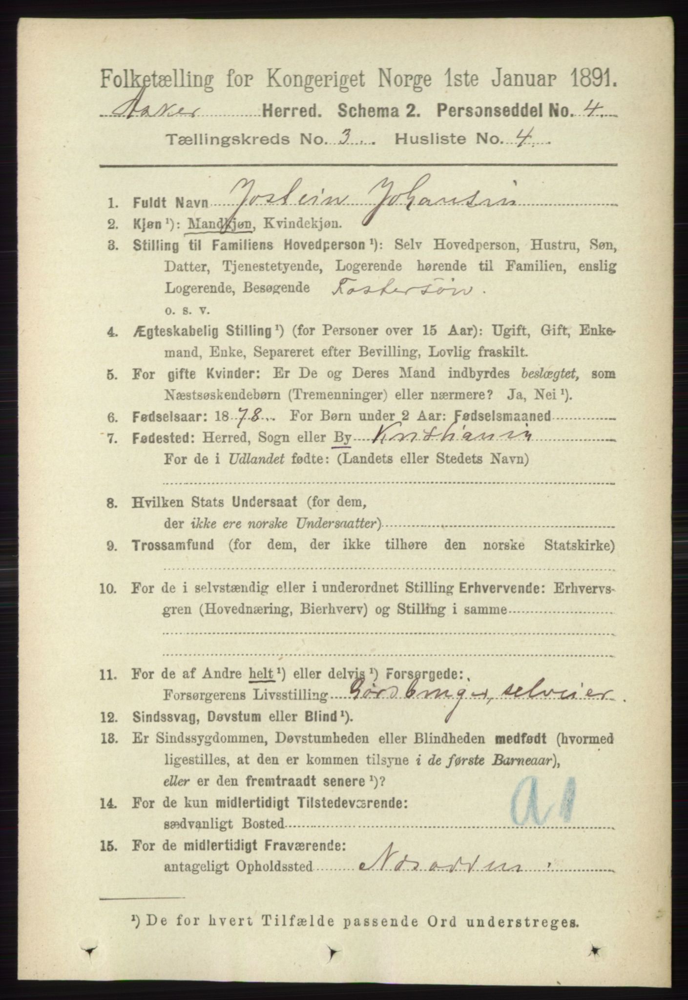 RA, 1891 census for 0220 Asker, 1891, p. 2007