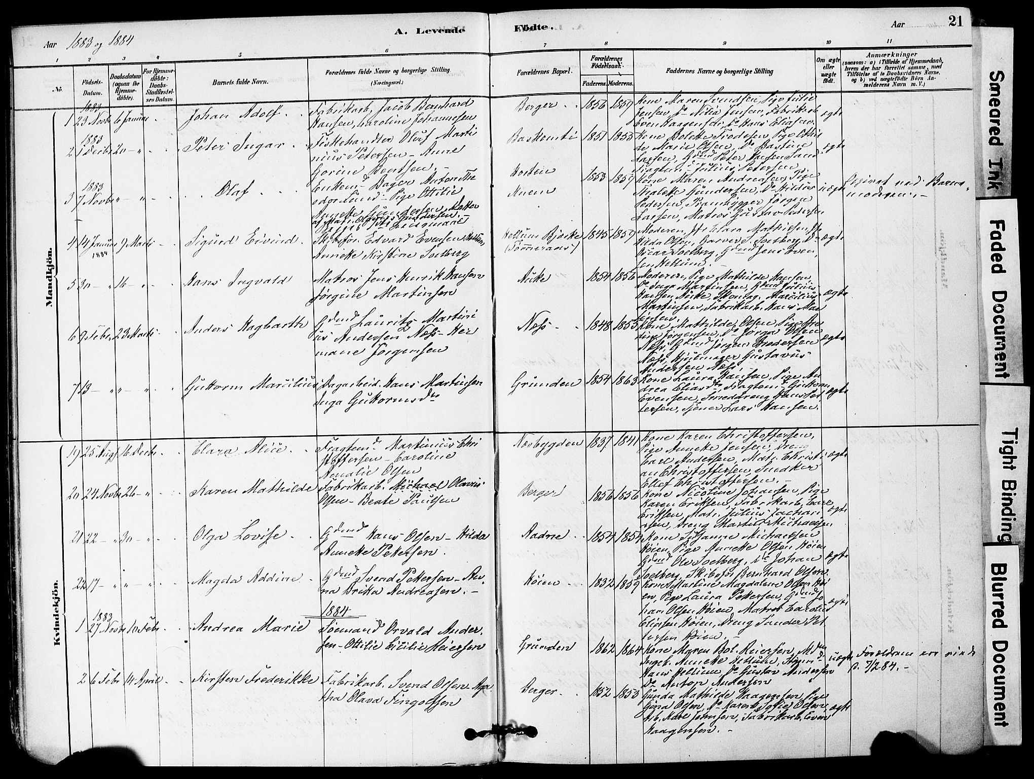 Strømm kirkebøker, AV/SAKO-A-322/F/Fa/L0004: Parish register (official) no. I 4, 1878-1899, p. 21