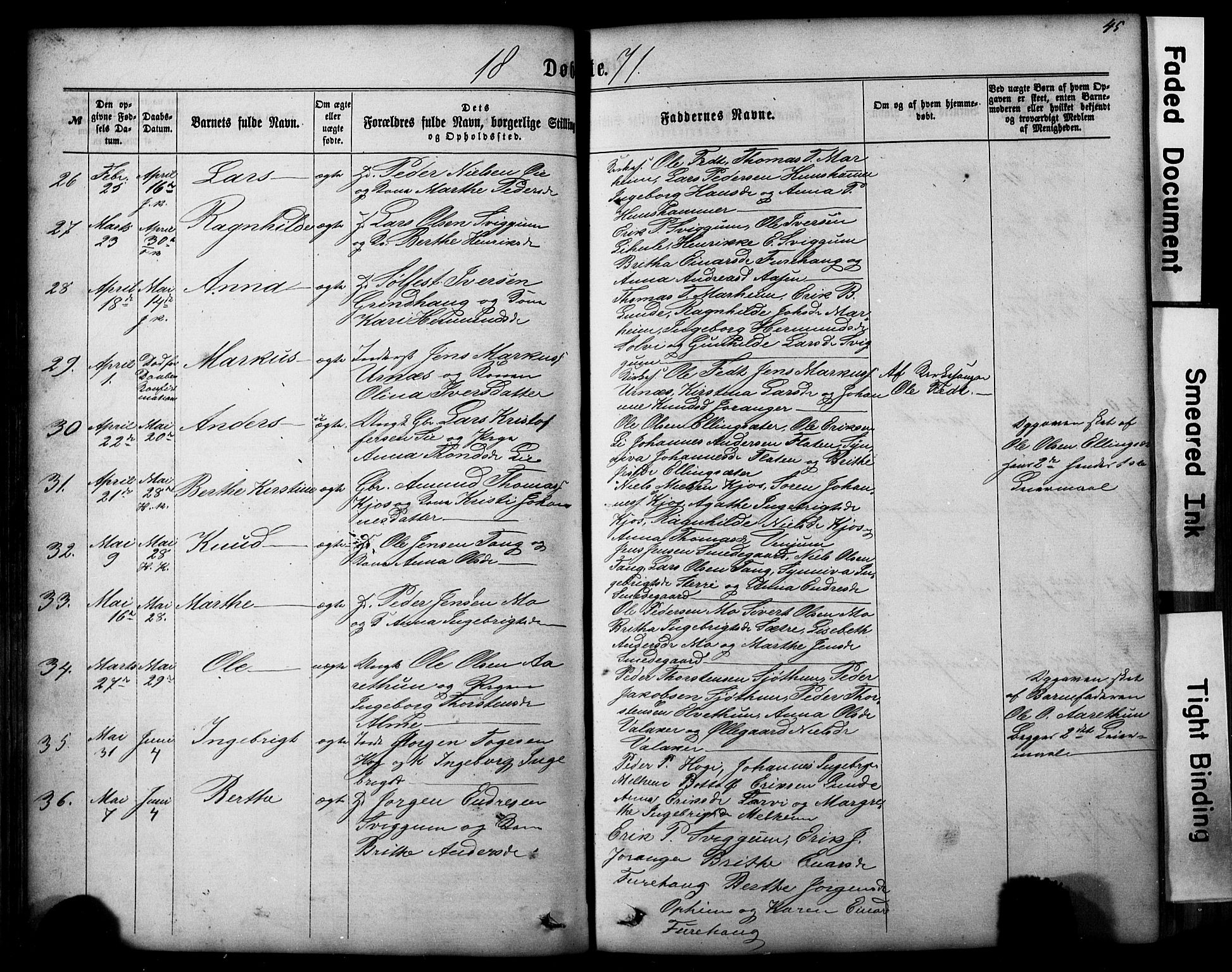 Hafslo sokneprestembete, AV/SAB-A-80301/H/Hab/Haba/L0001: Parish register (copy) no. A 1, 1866-1908, p. 45