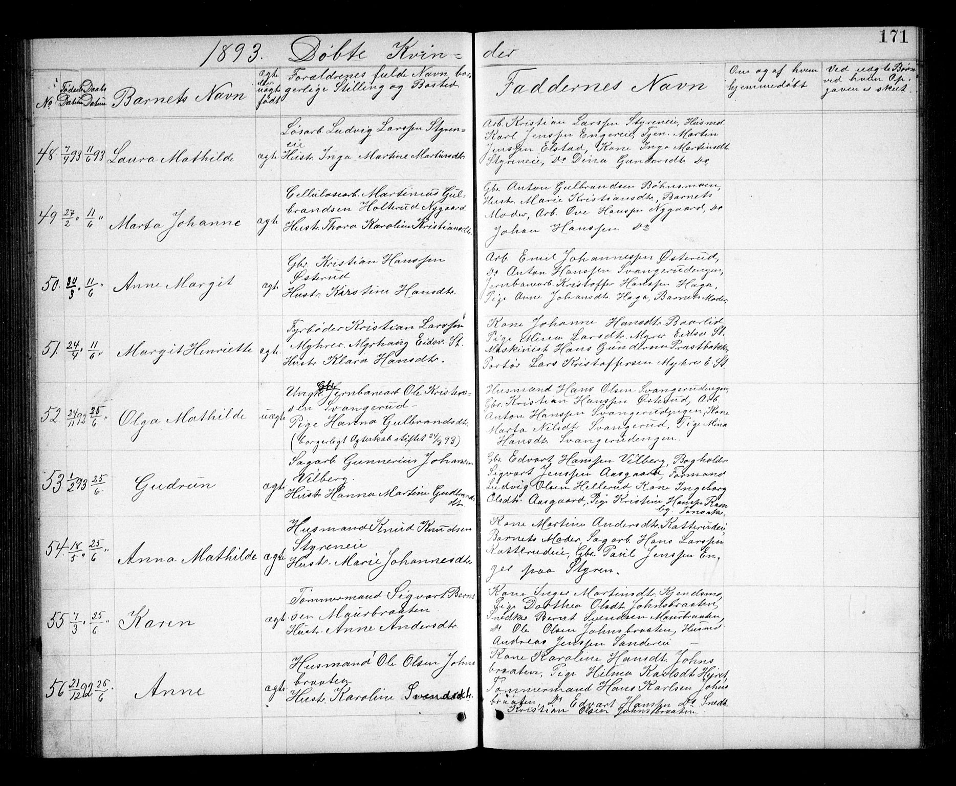 Eidsvoll prestekontor Kirkebøker, AV/SAO-A-10888/G/Ga/L0005: Parish register (copy) no. I 5, 1884-1894, p. 171