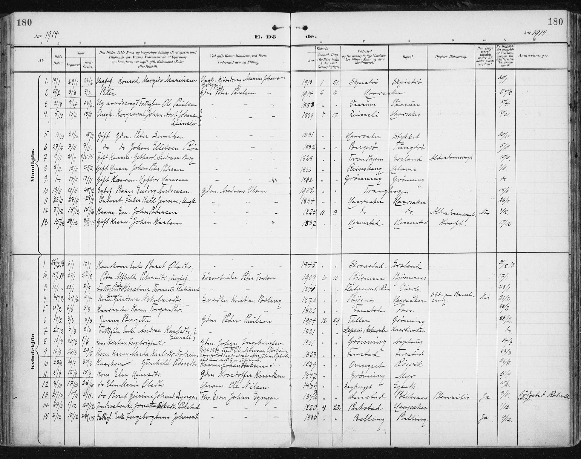 Ministerialprotokoller, klokkerbøker og fødselsregistre - Sør-Trøndelag, SAT/A-1456/646/L0616: Parish register (official) no. 646A14, 1900-1918, p. 180