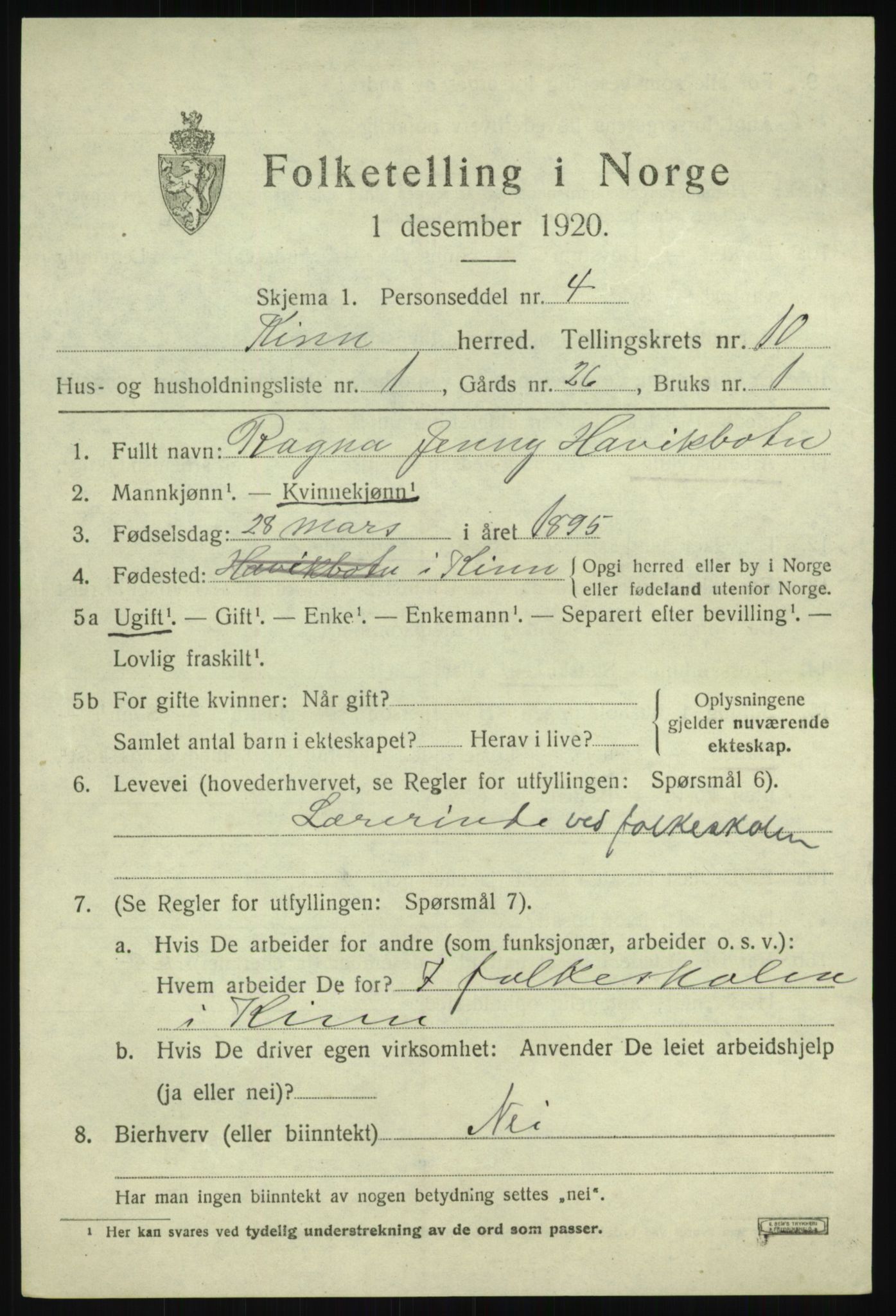 SAB, 1920 census for Kinn, 1920, p. 3445