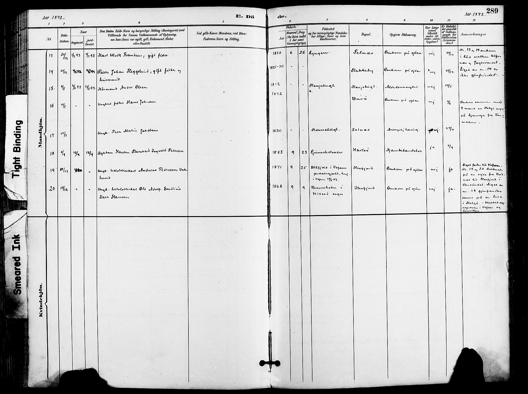 Karlsøy sokneprestembete, AV/SATØ-S-1299/H/Ha/Haa/L0007kirke: Parish register (official) no. 7, 1891-1902, p. 289