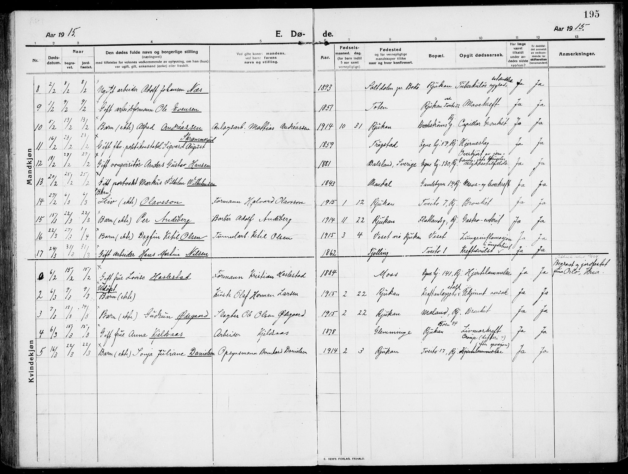 Rjukan kirkebøker, SAKO/A-294/F/Fa/L0002: Parish register (official) no. 2, 1912-1917, p. 195